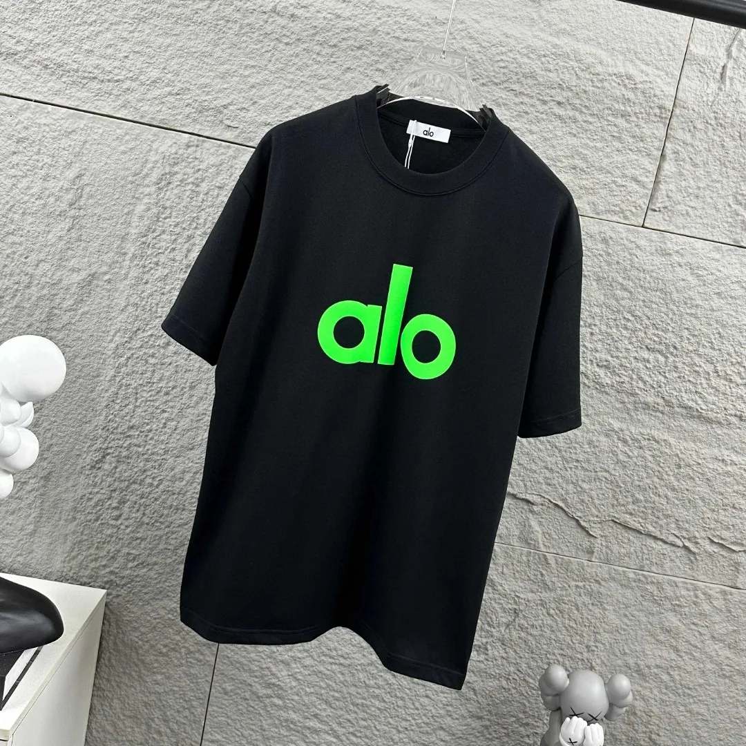 Alo*2026 Spring and Summer New Arrival Classic simple letter three-dimensional foaming process personalized logo custom double yarn plain cotton fabric short-sleeved T-shirt men and women Same Style Color: Black White Apricot Black Angora Red Size: S (90-130 pounds) M (120-150 pounds) L (140-165 pounds) XL (160-180 pounds) XXL (180 kilograms)
