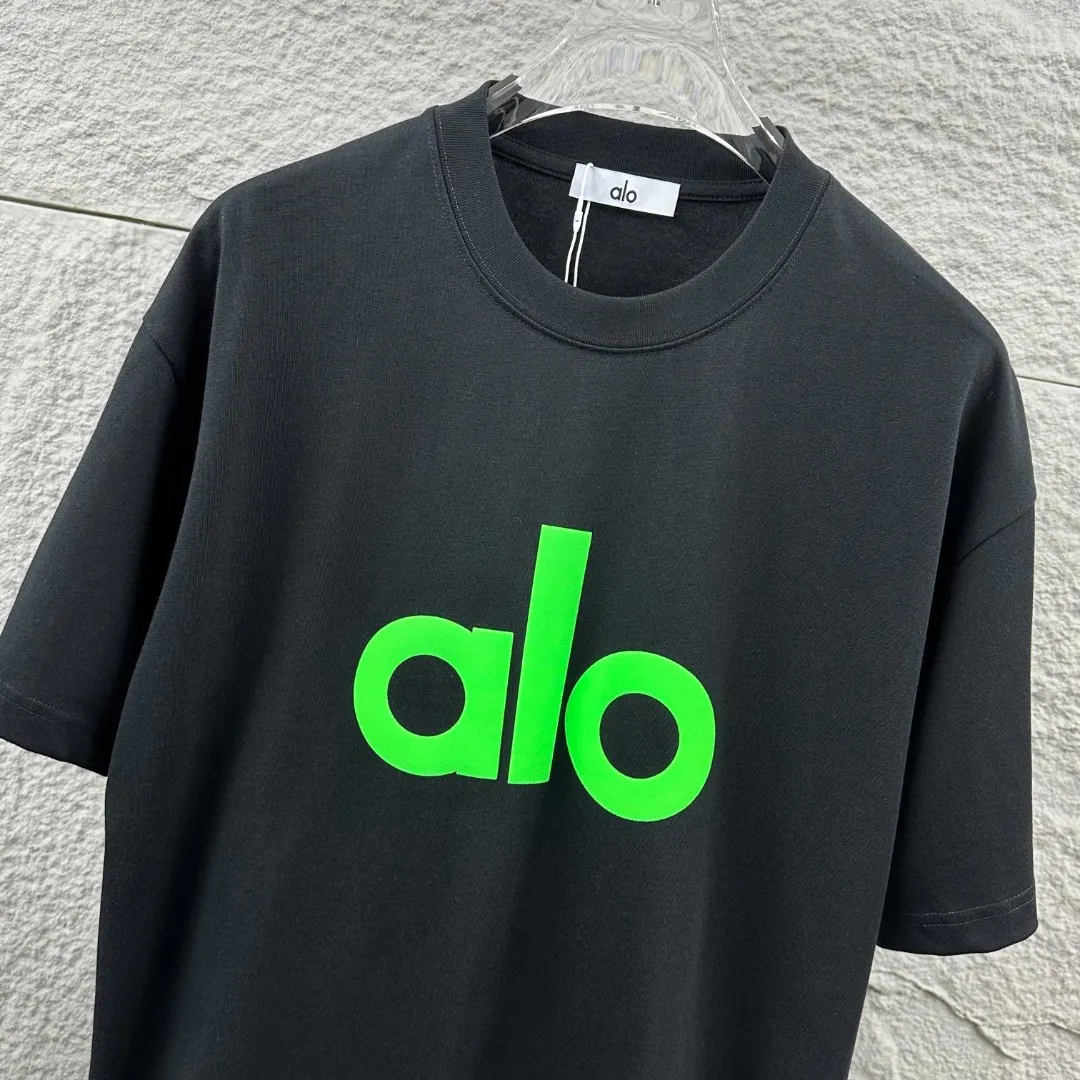 Alo*2026 Spring and Summer New Arrival Classic simple letter three-dimensional foaming process personalized logo custom double yarn plain cotton fabric short-sleeved T-shirt men and women Same Style Color: Black White Apricot Black Angora Red Size: S (90-130 pounds) M (120-150 pounds) L (140-165 pounds) XL (160-180 pounds) XXL (180 kilograms)