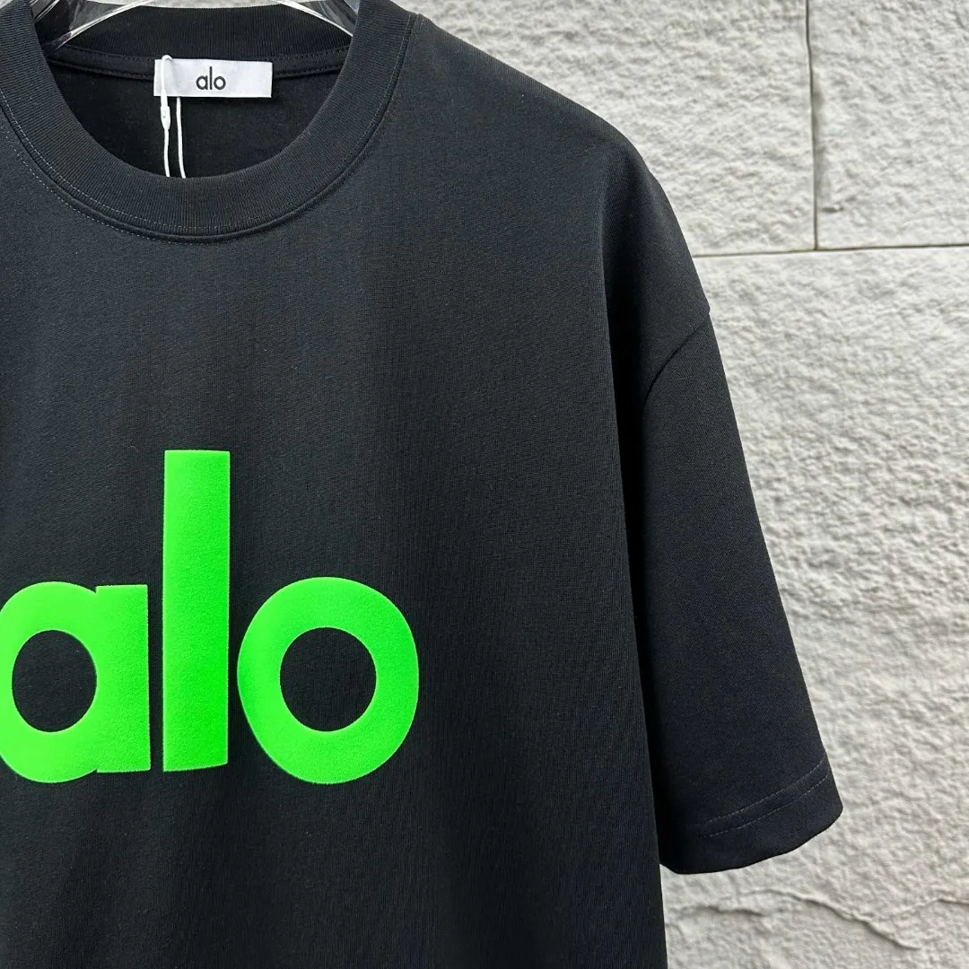 Alo*2026 Spring and Summer New Arrival Classic simple letter three-dimensional foaming process personalized logo custom double yarn plain cotton fabric short-sleeved T-shirt men and women Same Style Color: Black White Apricot Black Angora Red Size: S (90-130 pounds) M (120-150 pounds) L (140-165 pounds) XL (160-180 pounds) XXL (180 kilograms)