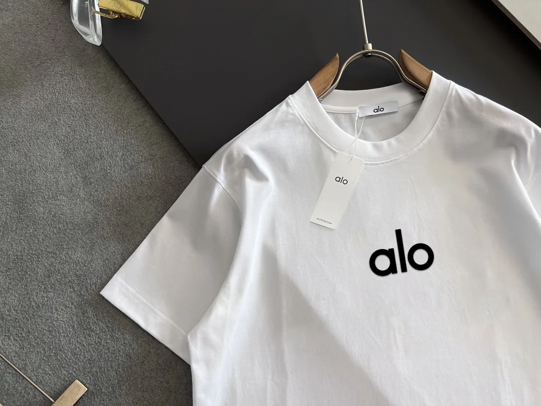 ) alo*] Gram pure cotton double yarn loose handsome T-shirt) Hot Sale In Stock spring and summer short-sleeved, simple basic wardrobe artifact, casual Versatile must-have) first-class workmanship and routing texture, two colors recommended: White, Black,) loose version S-2XL)