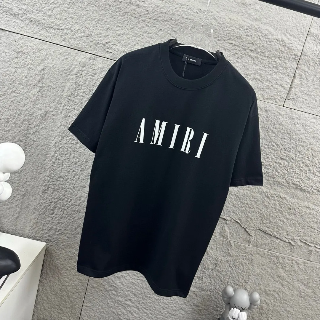 Amiri*Emile 2026 Early Spring and Summer New Arrival Customized plain cotton double yarn fabric Short-sleeved T-shirt Classic letter three-dimensional flocking technology Men and women Same Style Color: Black White Size: S (90-130 pounds) M (120-150 pounds) L (140-165 pounds) XL (160-180 pounds) XXL (180 pounds)
