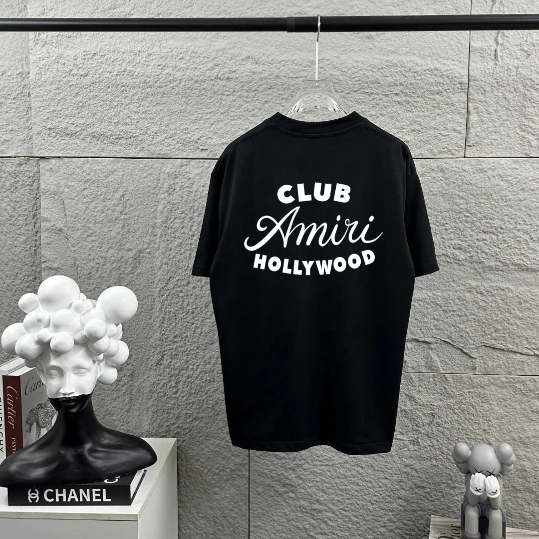 Amiri*Emile 2026 Early Spring and Summer New Arrival Customized plain cotton double yarn fabric Short-sleeved T-shirt Classic letter pyrography process Men and women Same Style Color: Black White Size: S (90-130 pounds) M (120-150 pounds) L (140-165 pounds) XL (160-180 pounds) XXL (180 pounds)