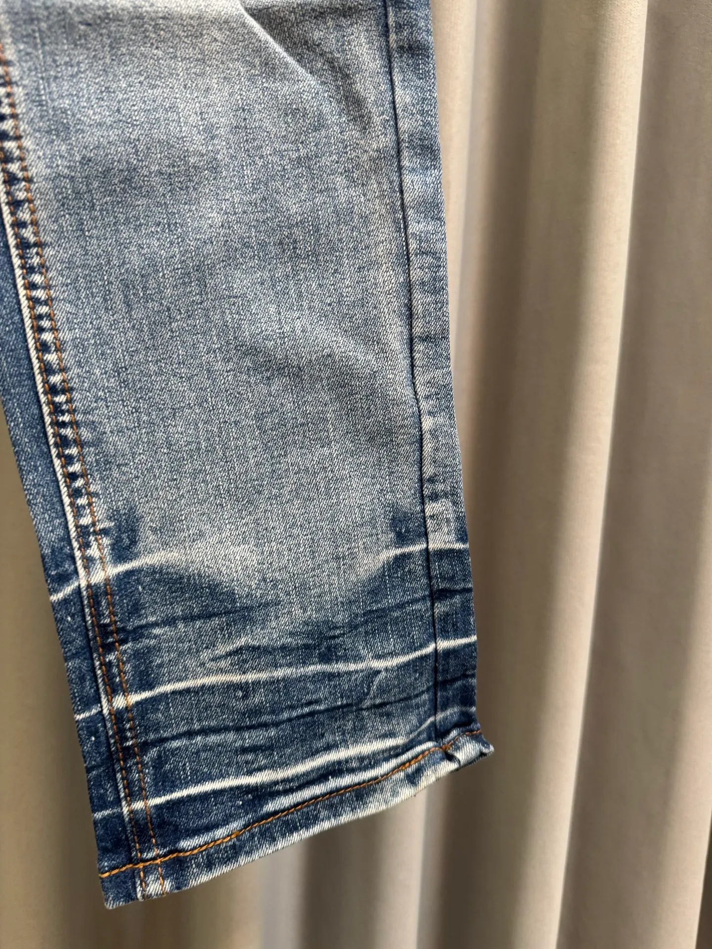 [High version] Amiri MX 1 26Ss letter hole patchwork leather slim fit washed jeans (blue) Size: 28 30 32 34 (s-xl)
