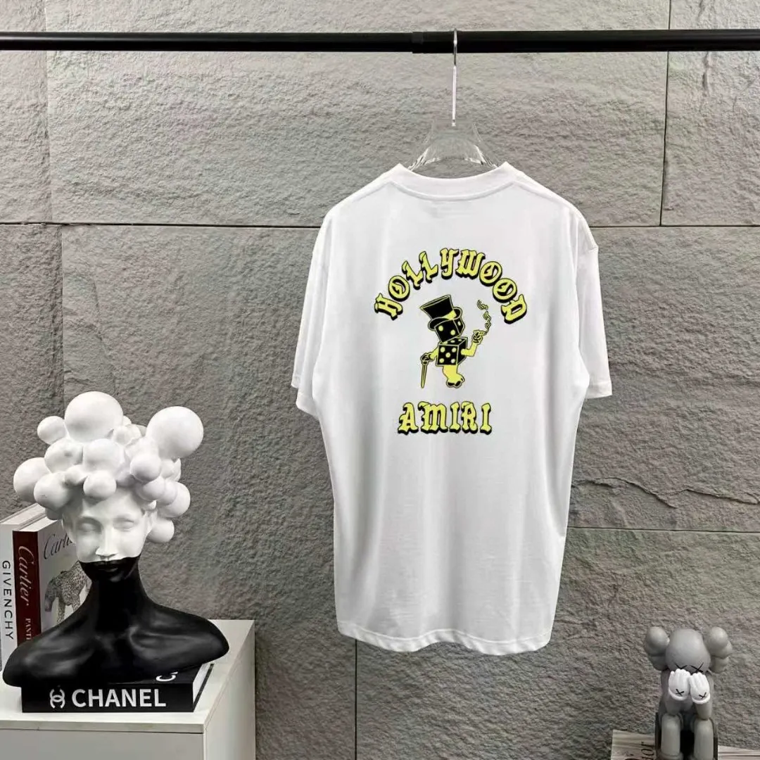 Amiri*Emile 2026 Early Spring and Summer New Arrival Customized plain cotton double yarn fabric Short-sleeved T-shirt Classic letter pyrography process Men and women Same Style Color: Black White Size: S (90-130 pounds) M (120-150 pounds) L (140-165 pounds) XL (160-180 pounds) XXL (180 pounds)