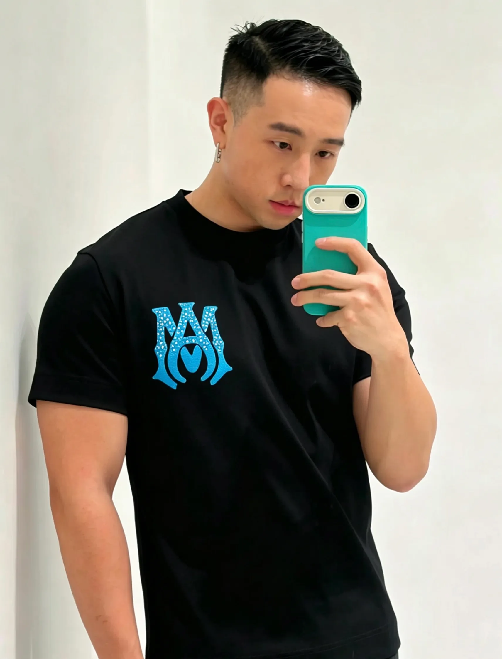 Upper body effect AMIRI simple letters Logo logo hot diamond round neck short sleeves