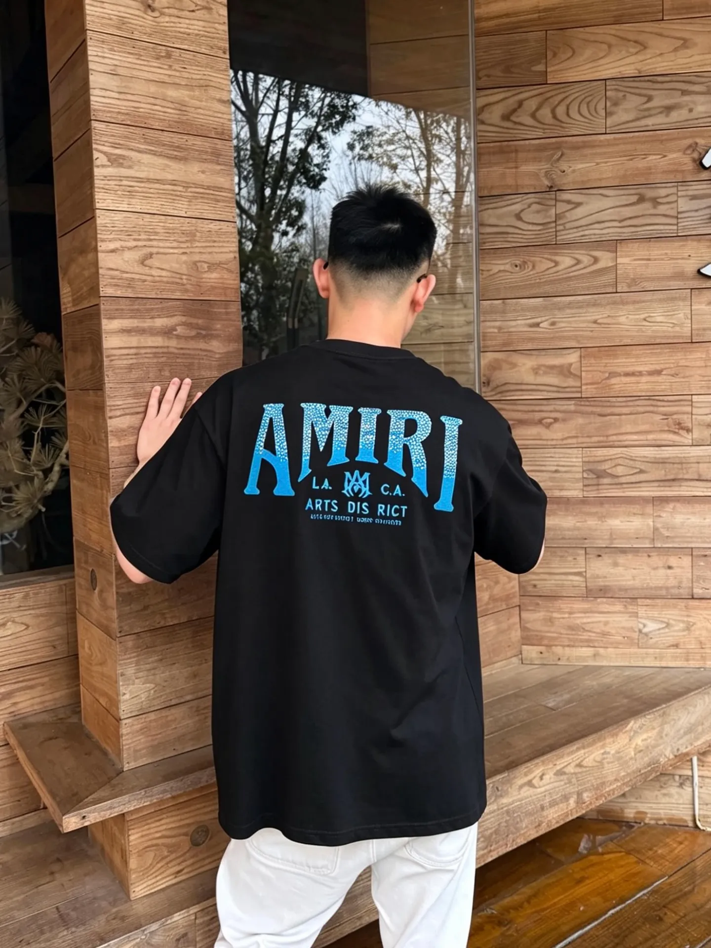 Upper body effect AMIRI simple letters Logo logo hot diamond round neck short sleeves