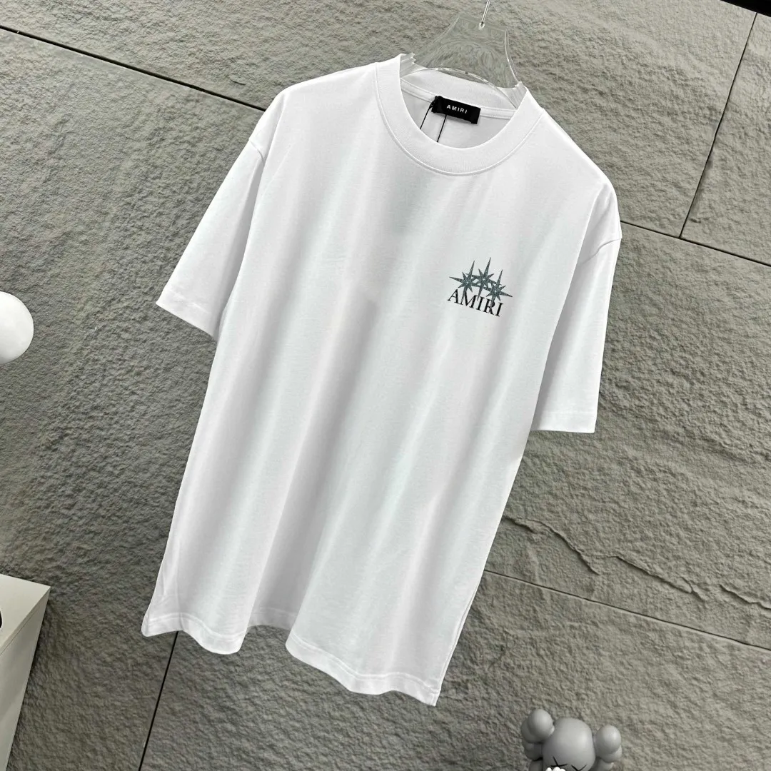 Amiri*Emile 2026 Early Spring and Summer New Arrival Customized plain cotton double yarn fabric Short-sleeved T-shirt Classic letter pyrography process Men and women Same Style Color: Black White Size: S (90-130 pounds) M (120-150 pounds) L (140-165 pounds) XL (160-180 pounds) XXL (180 pounds)