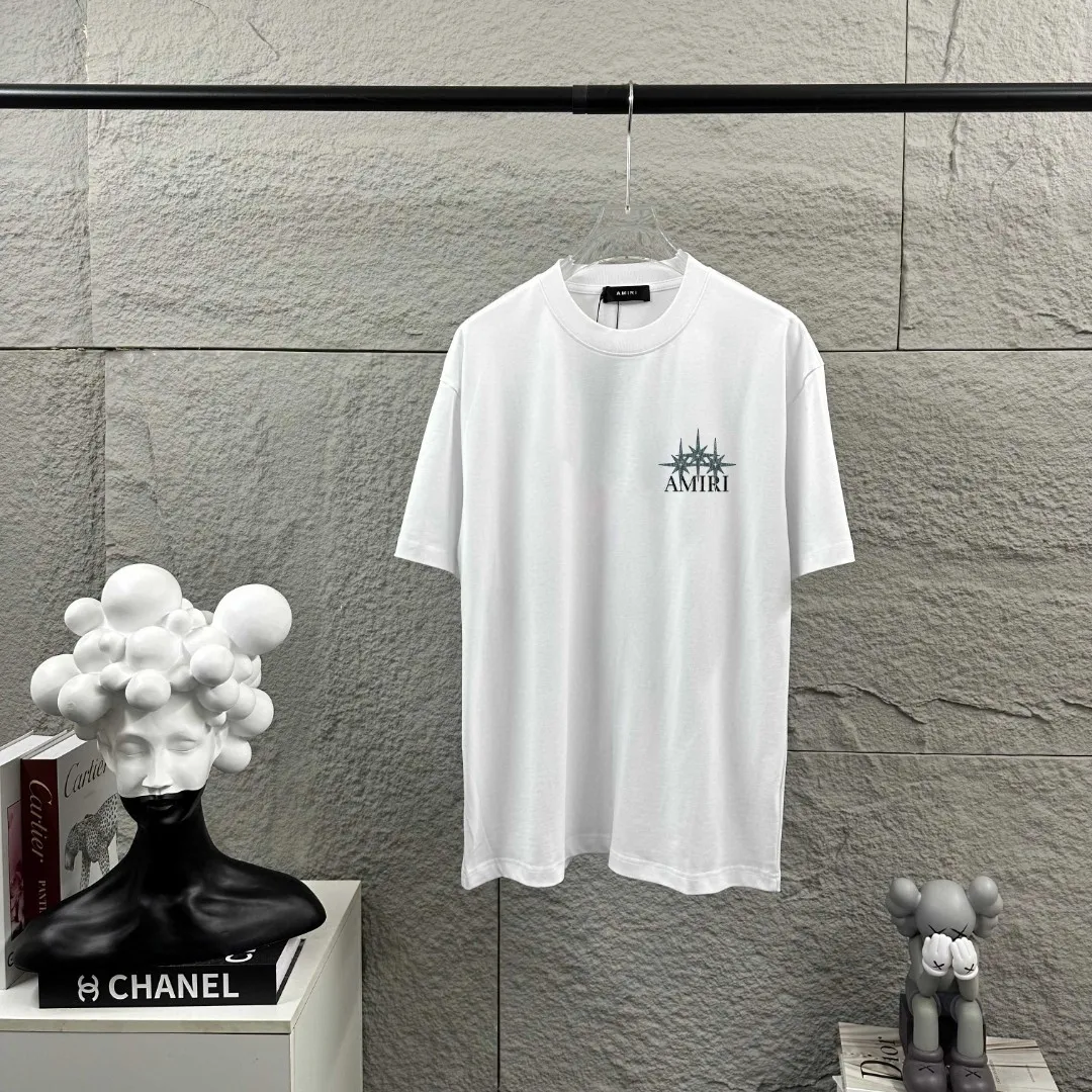 Amiri*Emile 2026 Early Spring and Summer New Arrival Customized plain cotton double yarn fabric Short-sleeved T-shirt Classic letter pyrography process Men and women Same Style Color: Black White Size: S (90-130 pounds) M (120-150 pounds) L (140-165 pounds) XL (160-180 pounds) XXL (180 pounds)