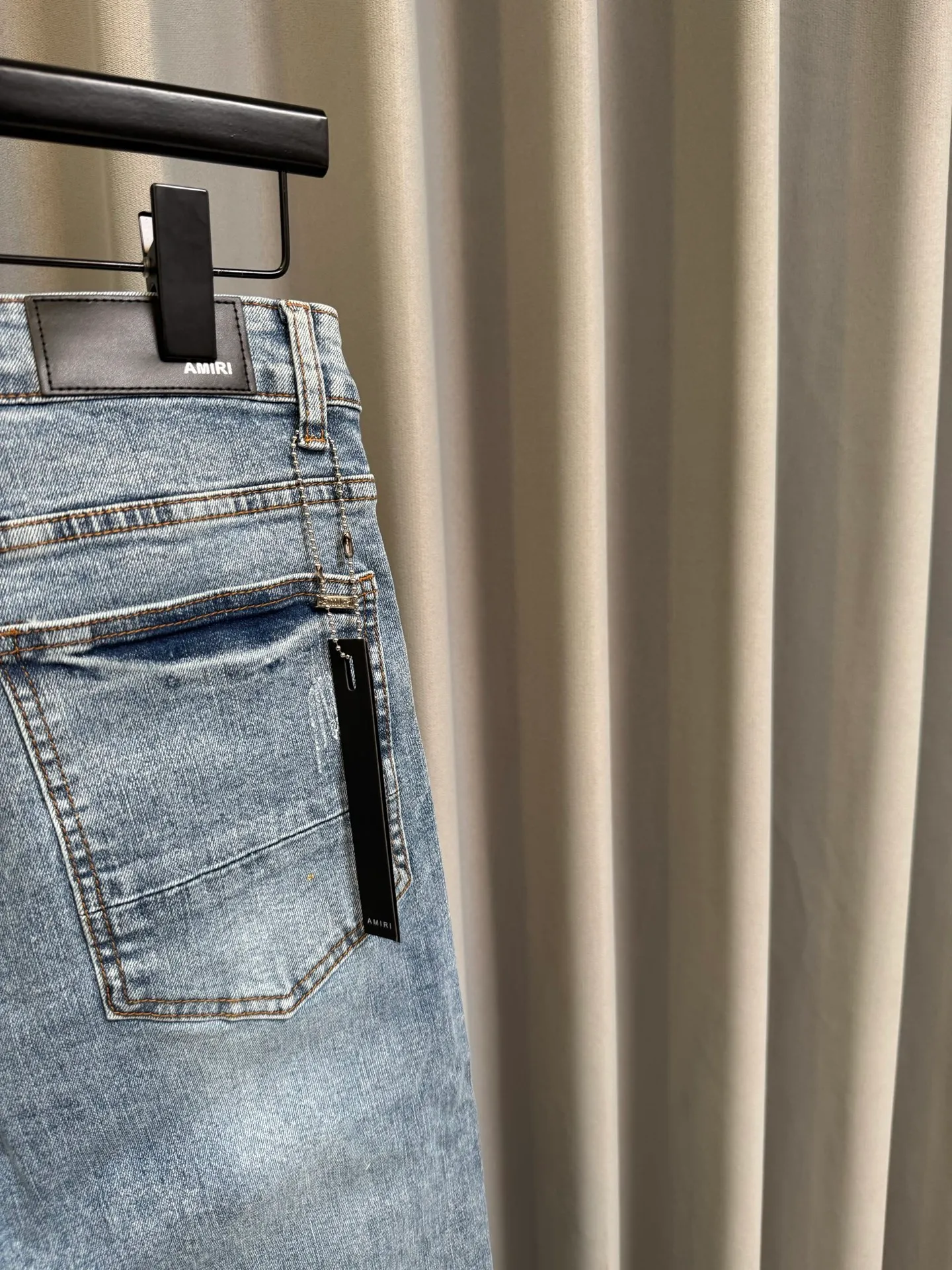 [High version] Amiri MX 1 26Ss patchwork leather ripped knife-cut slim fit washed jeans (blue) Size: 28 30 32 34 (s-xl)