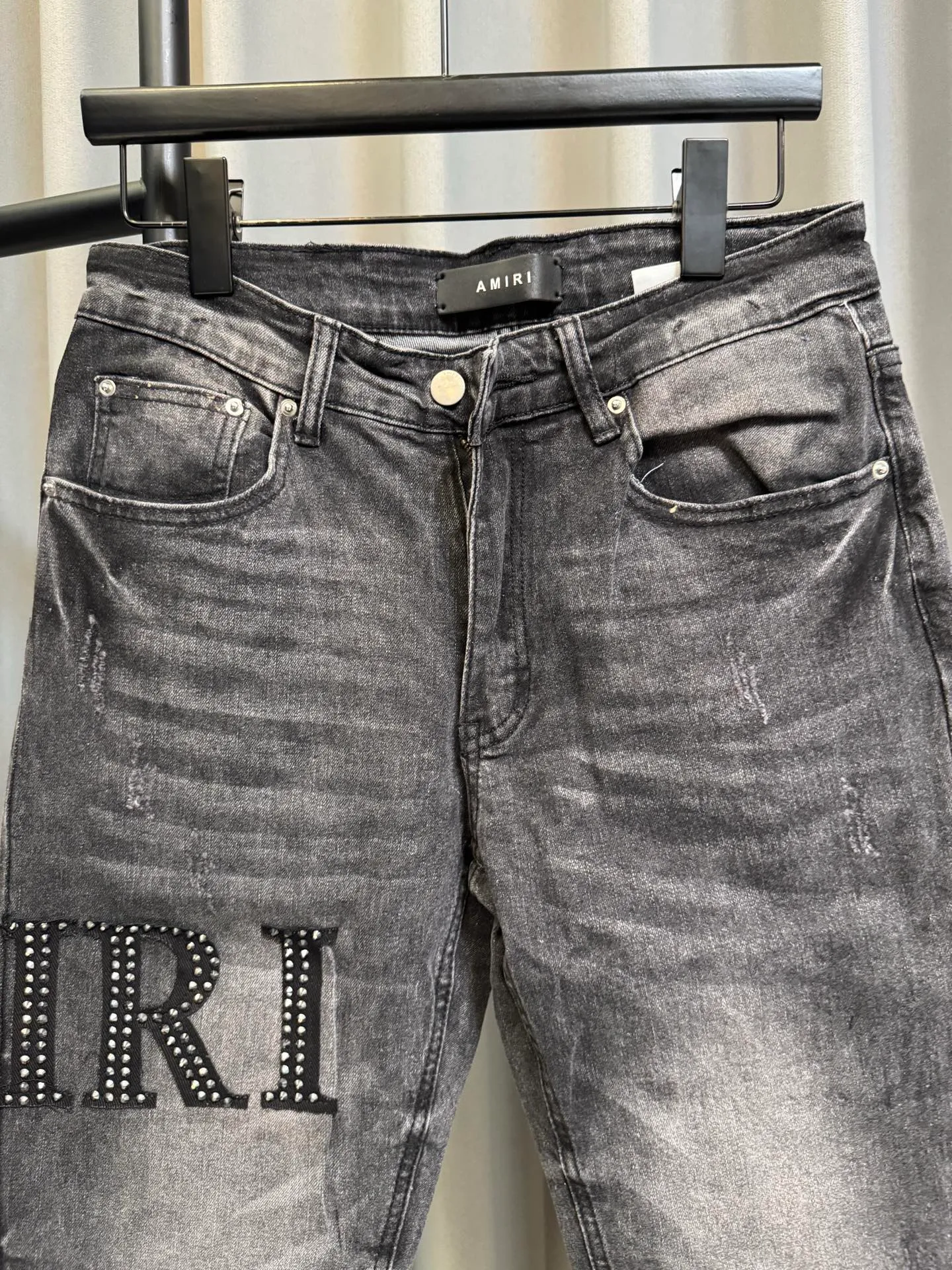 [High version] Amiri MX 1 26Ss Letter rivet slim fit washed jeans (picture color) Size: 28 30 32 34 (s-xl)