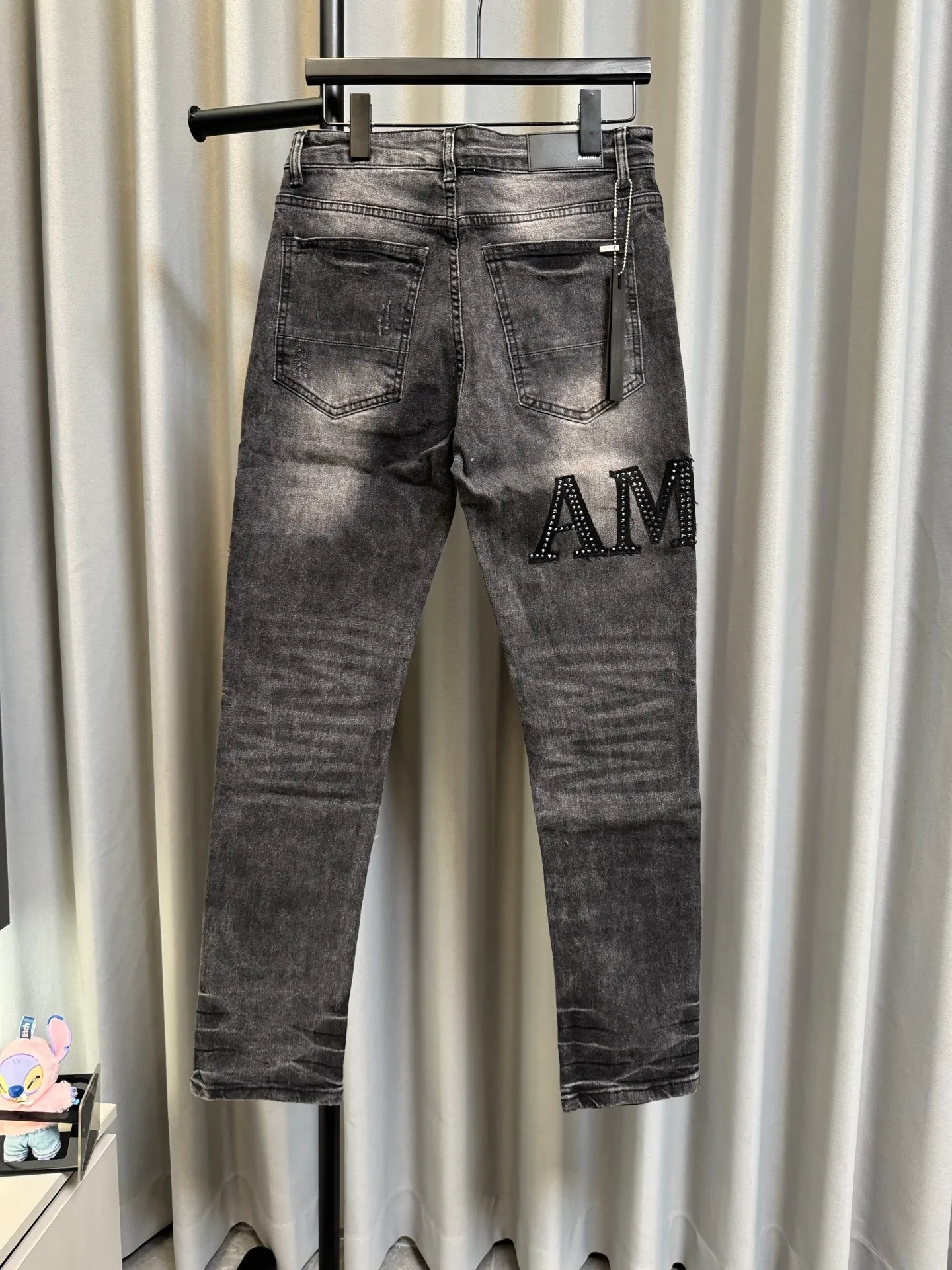 [High version] Amiri MX 1 26Ss Letter rivet slim fit washed jeans (picture color) Size: 28 30 32 34 (s-xl)