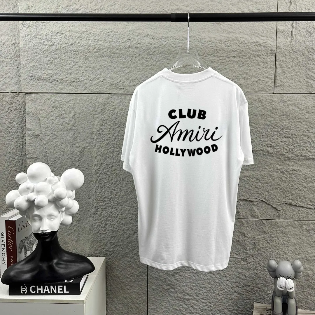 Amiri*Emile 2026 Early Spring and Summer New Arrival Customized plain cotton double yarn fabric Short-sleeved T-shirt Classic letter pyrography process Men and women Same Style Color: Black White Size: S (90-130 pounds) M (120-150 pounds) L (140-165 pounds) XL (160-180 pounds) XXL (180 pounds)