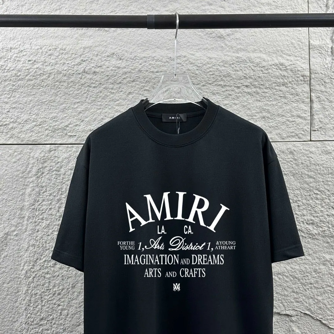 Amiri*Emile 2026 Early Spring and Summer New Arrival Customized plain cotton double yarn fabric Short-sleeved T-shirt Classic letter pyrography process Men and women Same Style Color: Black White Size: S (90-130 pounds) M (120-150 pounds) L (140-165 pounds) XL (160-180 pounds) XXL (180 pounds)