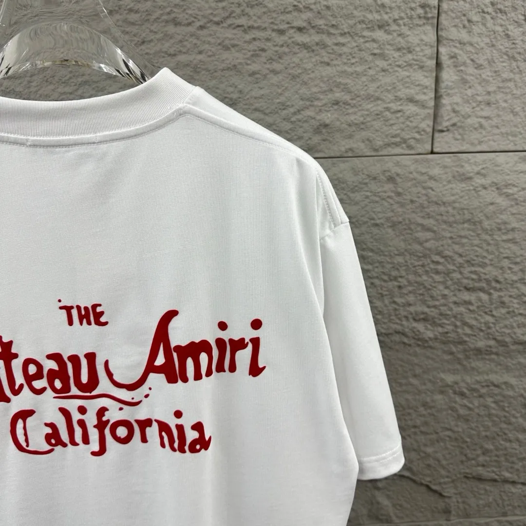 Amiri*Emile 2026 Early Spring and Summer New Arrival Customized plain cotton double yarn fabric Short-sleeved T-shirt Classic letter three-dimensional flocking technology Men and women Same Style Color: Black White Size: S (90-130 pounds) M (120-150 pounds) L (140-165 pounds) XL (160-180 pounds) XXL (180 pounds)