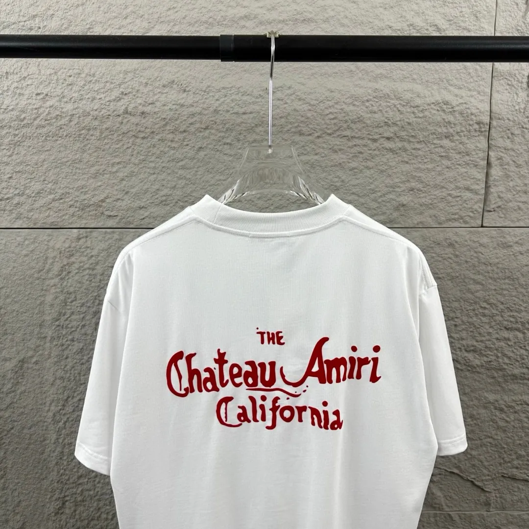 Amiri*Emile 2026 Early Spring and Summer New Arrival Customized plain cotton double yarn fabric Short-sleeved T-shirt Classic letter three-dimensional flocking technology Men and women Same Style Color: Black White Size: S (90-130 pounds) M (120-150 pounds) L (140-165 pounds) XL (160-180 pounds) XXL (180 pounds)