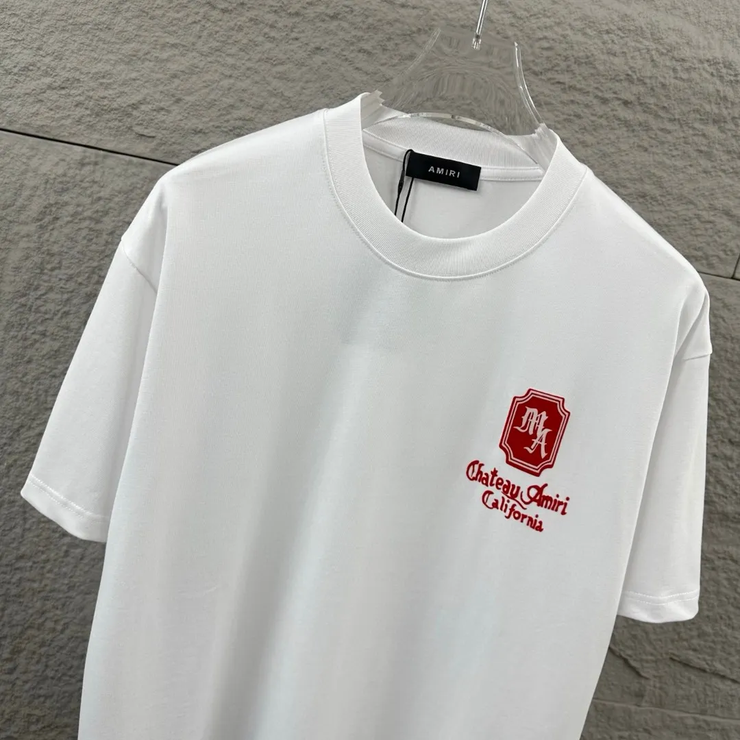 Amiri*Emile 2026 Early Spring and Summer New Arrival Customized plain cotton double yarn fabric Short-sleeved T-shirt Classic letter three-dimensional flocking technology Men and women Same Style Color: Black White Size: S (90-130 pounds) M (120-150 pounds) L (140-165 pounds) XL (160-180 pounds) XXL (180 pounds)