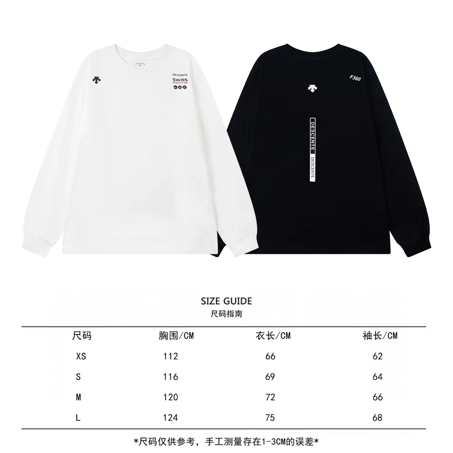 DESCENTE Series 32s Classic Same Style ：Black White Size：XS L