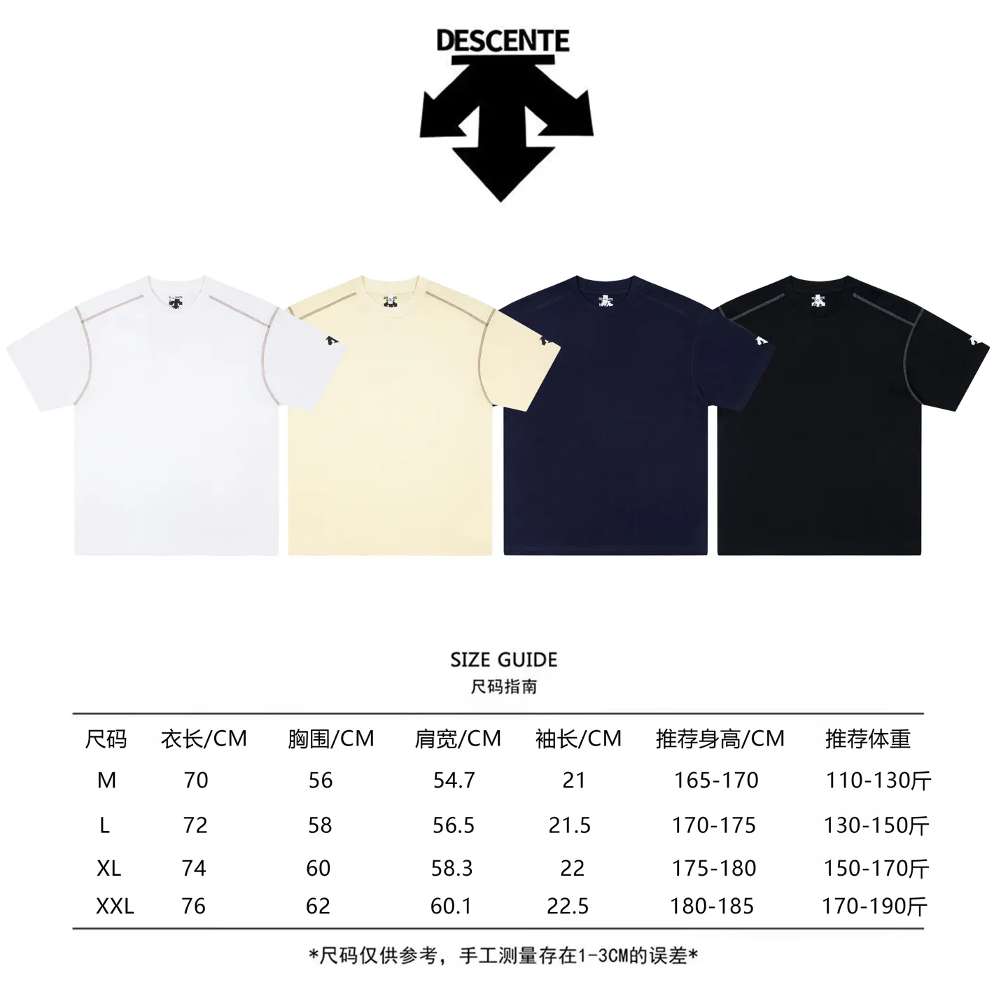 DESCENTE Series Logo LS T Same Style ✅ Size：M L XL 2XL Black White Dark Blue