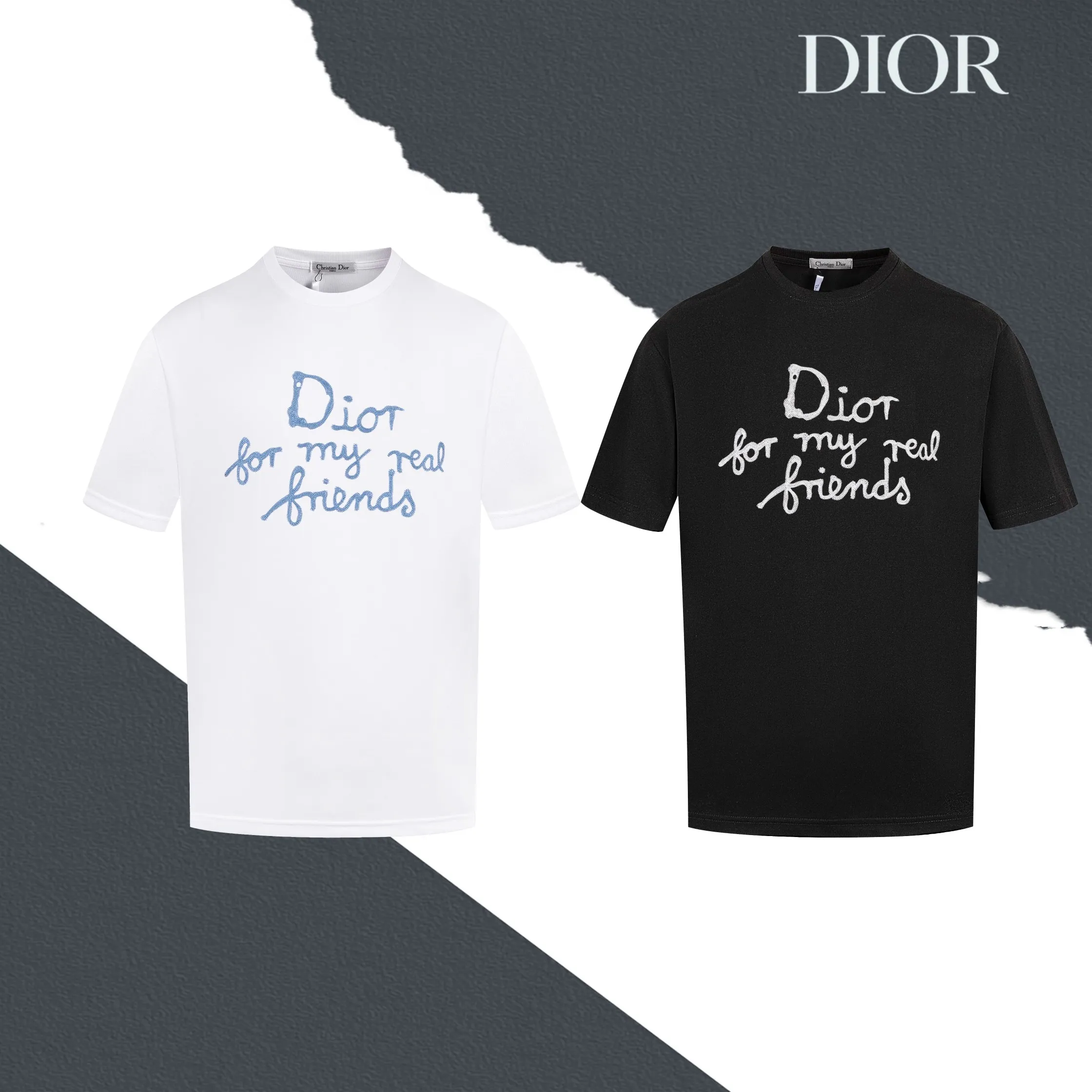 S 04 DIOR logo 1:1 Premium 32 Breathable 1x 1 oversize ：Black White Size：XS-L