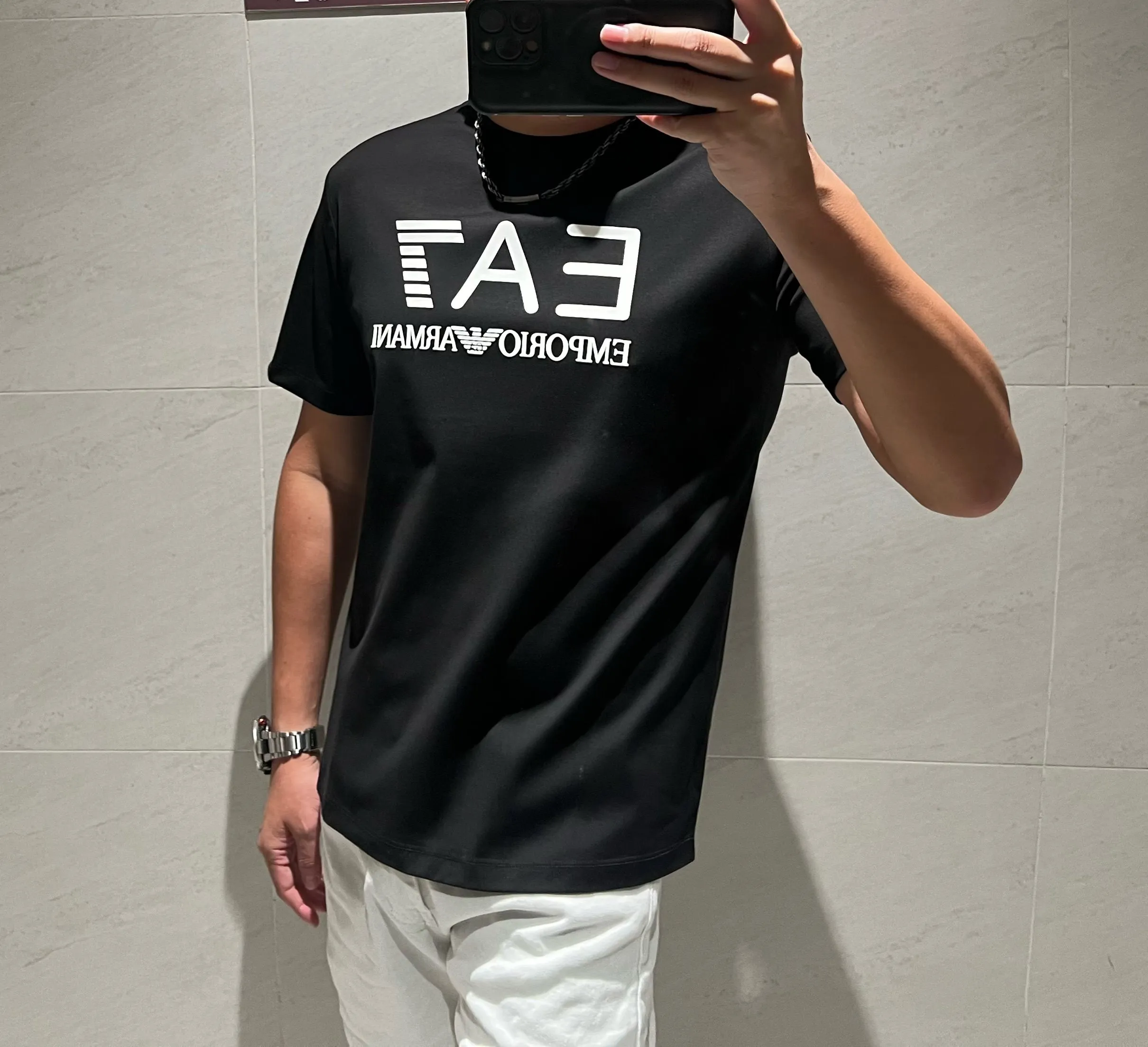 Spring and summer New Arrival mercerized cotton short-sleeved T-shirt logo: EA Armani Process: silicone Color: black/white Sizes: M~3XL