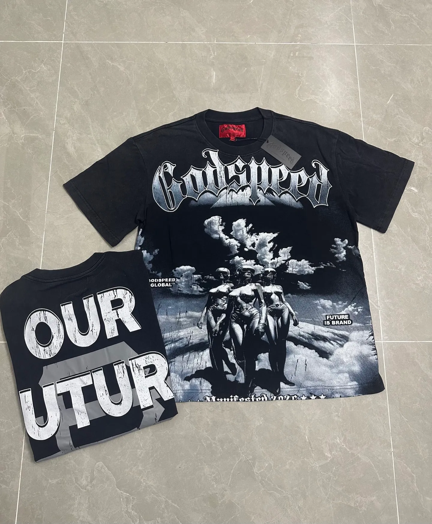 6302# Black I In Stock （ ） Godspeed Retro T（ ） （fabric）：32 Sizes（size）：S-M-L-XL （colour）： Black