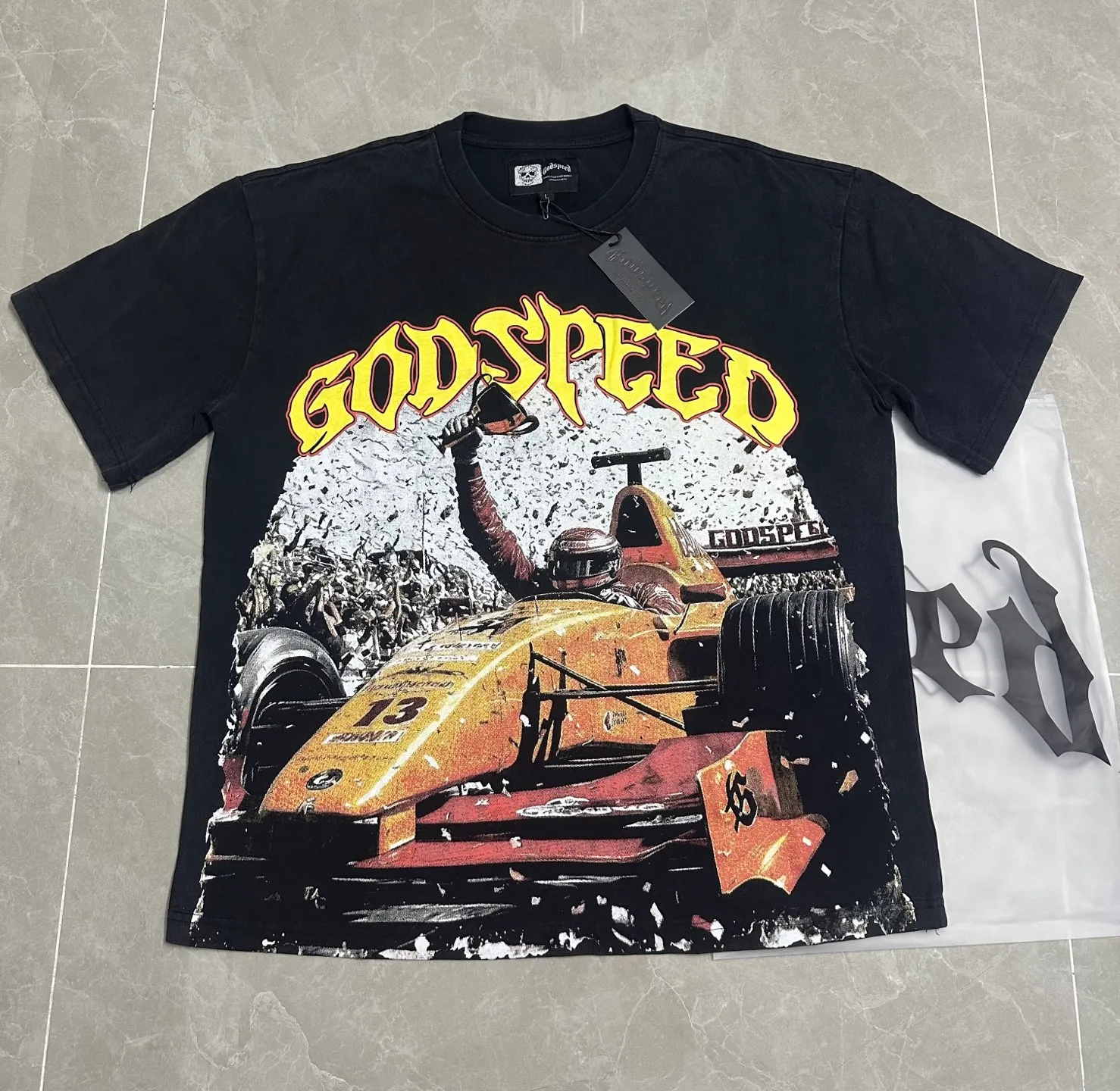 6113# Retro Black I Godspeed Retro T（ ） （fabric）：32 Sizes（size）：S-M-L-XL （colour）： Black