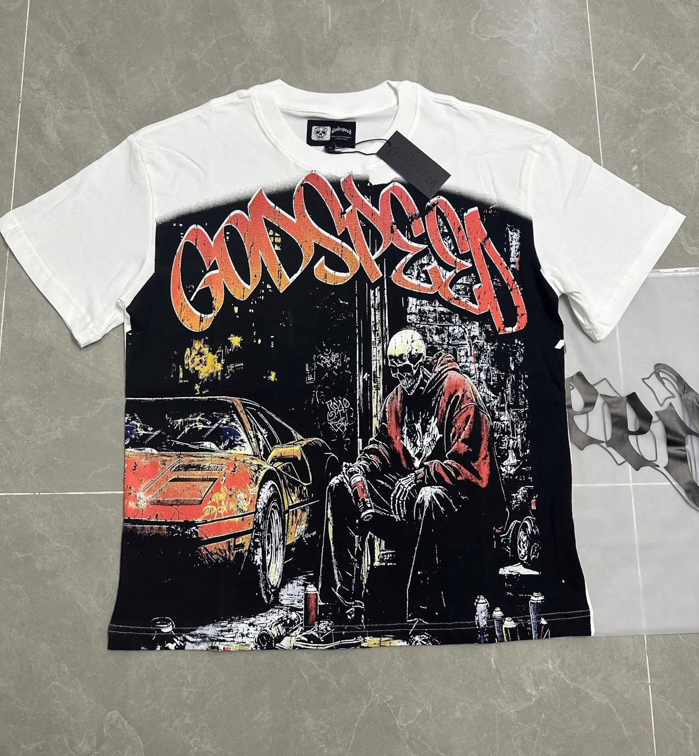 5147# White I Godspeed Retro T（ ） （fabric）：32 Sizes（size）：S-M-L-XL （colour）：White