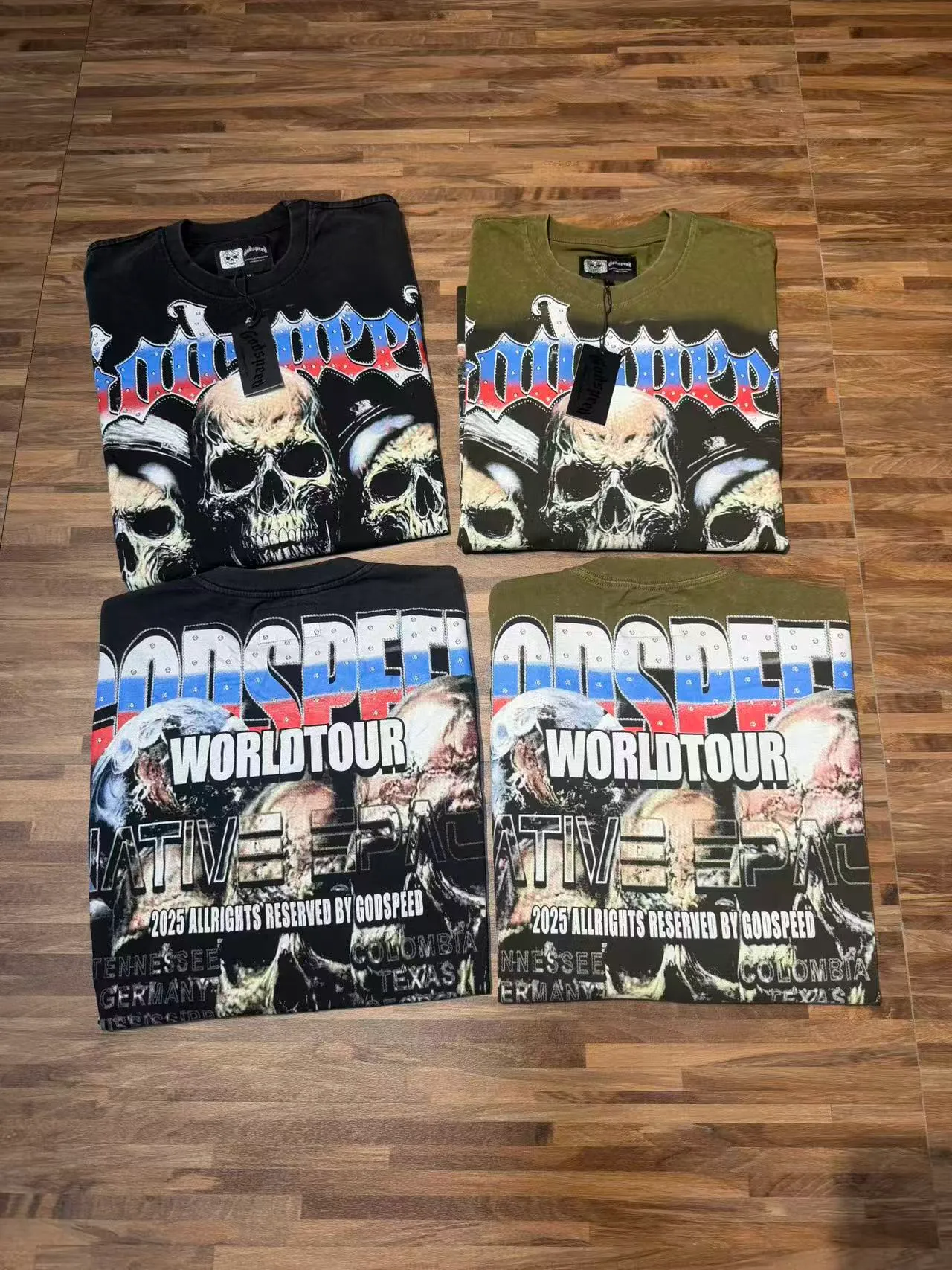 6159# Green Black I In Stock （new） Godspeed Retro T（ ） （fabric）：32 Sizes（size）：S-M-L-XL （colour）： Green/ Black 👉 👉