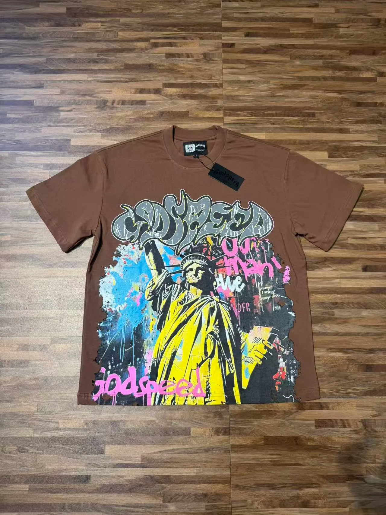 5160#Coffee Brown /Purple Godspeed Retro T（ ） （fabric）：32 Sizes（size）：S-M-L-XL （colour）：Coffee Brown /Purple 👉