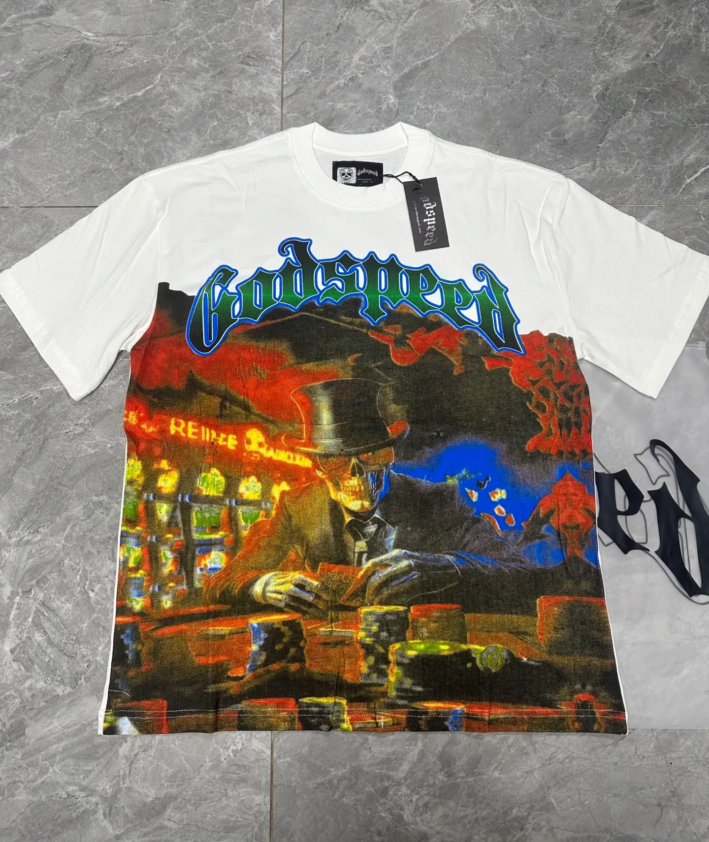 5060#White Godspeed Retro T（ ） （fabric）：32 Sizes（size）：S-M-L-XL （colour）：White