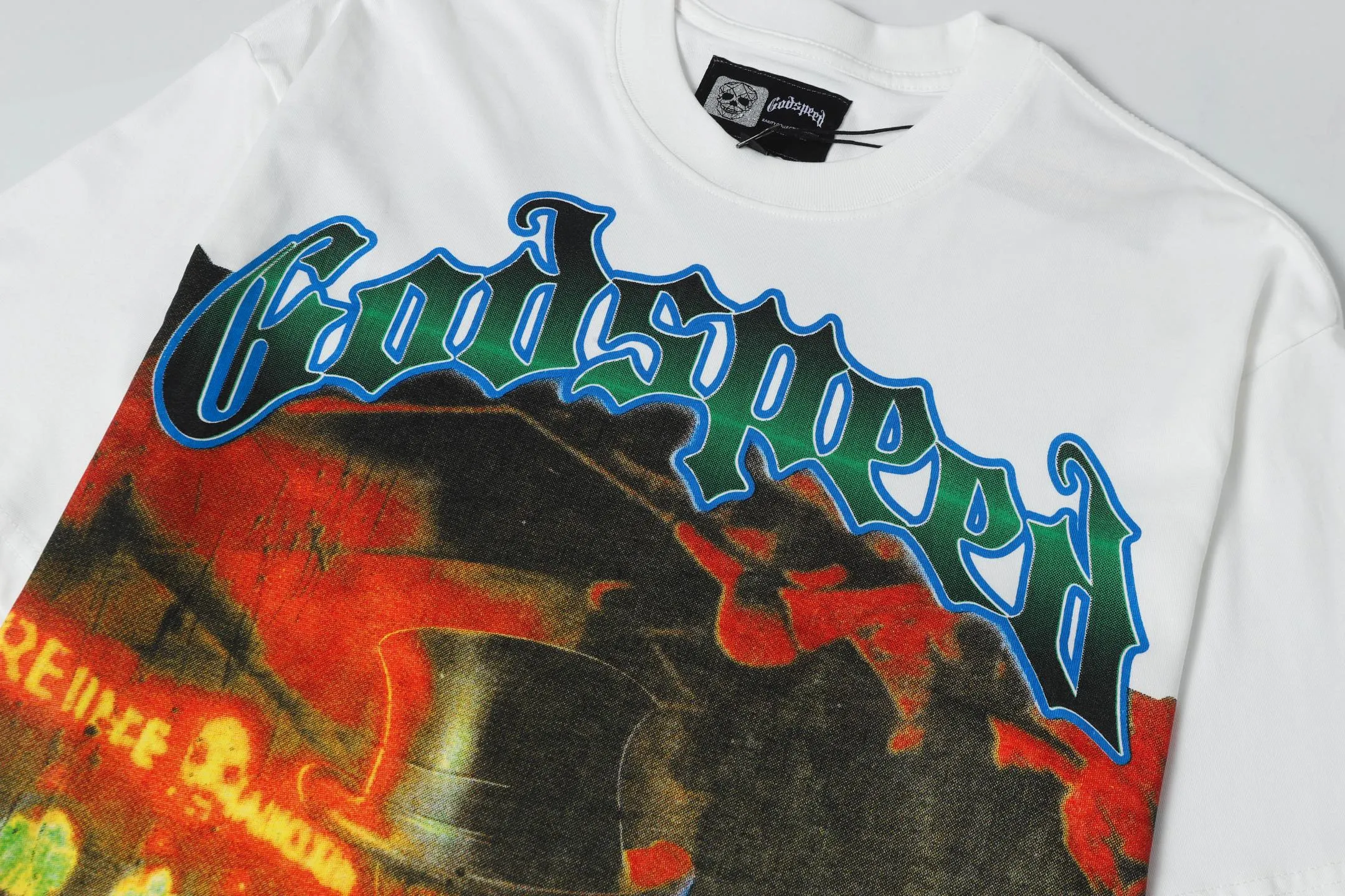 5060#White Godspeed Retro T（ ） （fabric）：32 Sizes（size）：S-M-L-XL （colour）：White