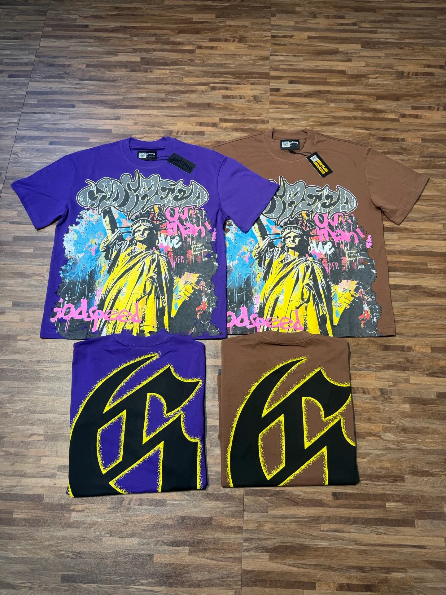5160#Coffee Brown /Purple Godspeed Retro T（ ） （fabric）：32 Sizes（size）：S-M-L-XL （colour）：Coffee Brown /Purple