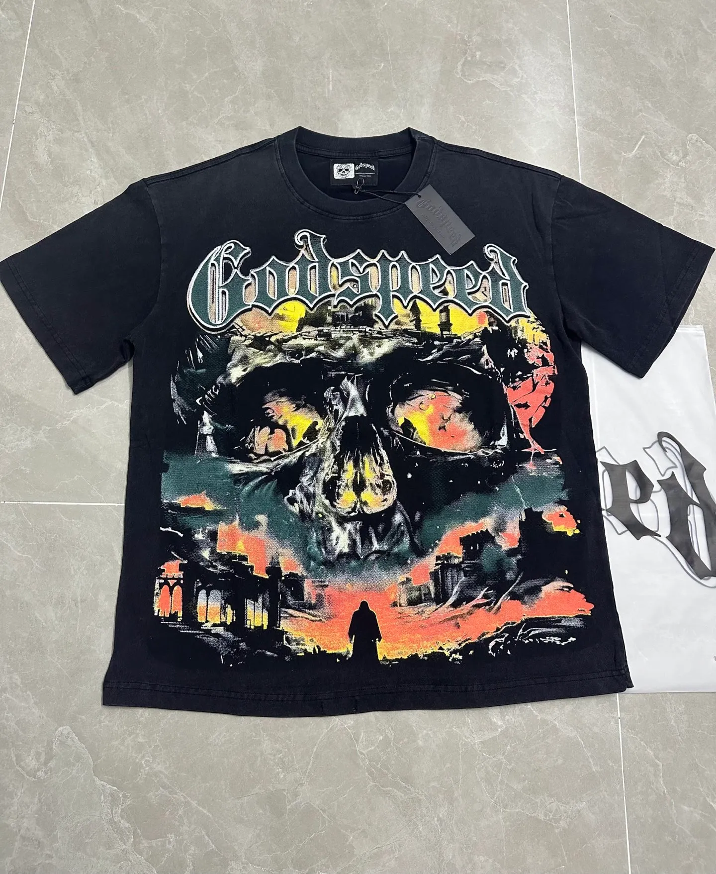 6157# Black ｜ In Stock （new） Godspeed Retro T（ ） （fabric）：32 Sizes（size）：S-M-L-XL （colour）： Black 👉