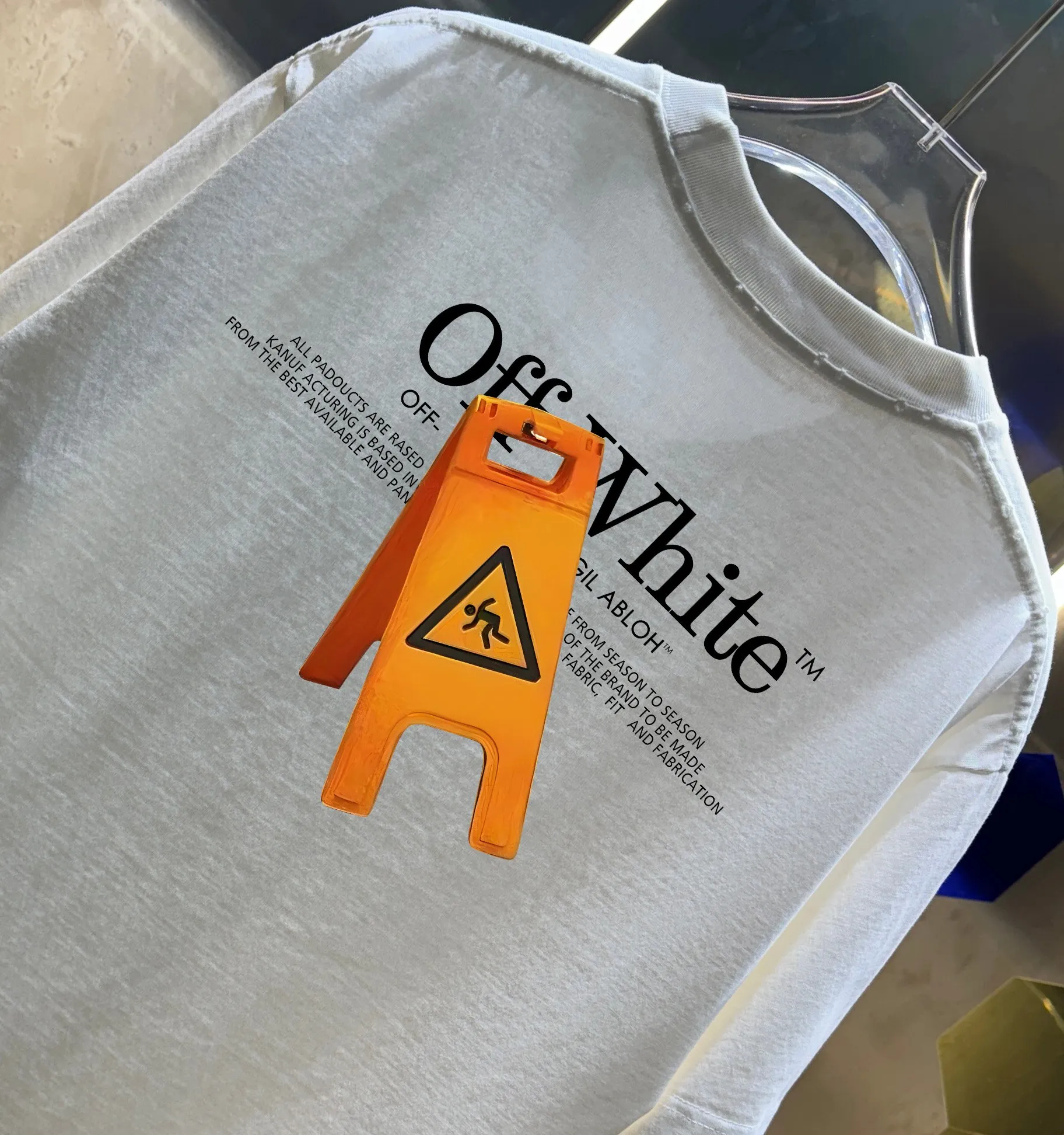 OFF-white/2026 Spring/Summer New Arrival Washed and worn 320g round neck short-sleeved tee, same style loose version for men and women, hangtag, collar label, wash mark, complete with three labels Color: Washed black, Washed white, Washed gray, Brown Size: S M L XL XXL