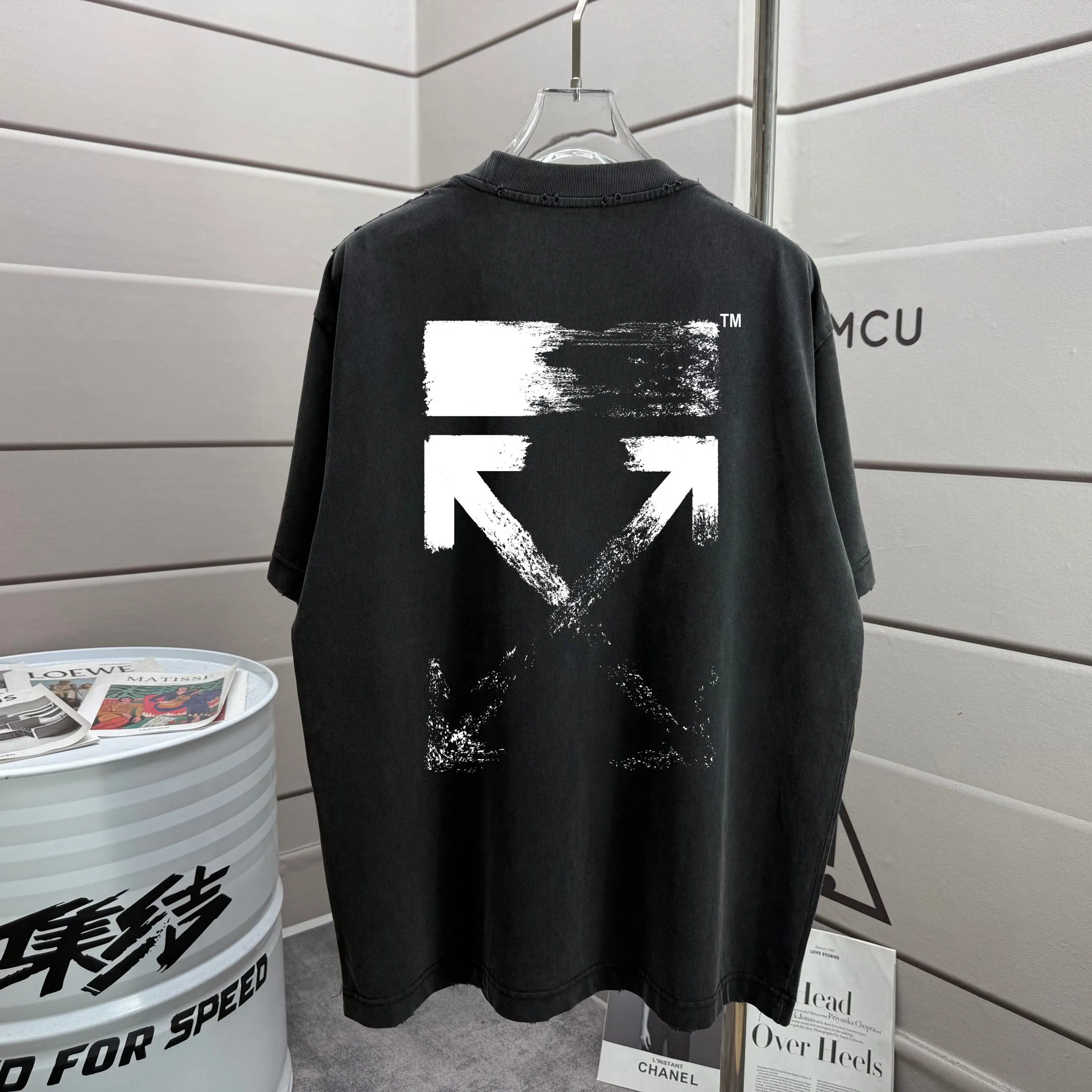 # OFF 2026 Spring and Summer New Arrival Washed and worn 320g round neck short-sleeved tee for men and women Same Style loose version Color: Washed black Washed white Washed gray Brown Size: S M L XL XXL Size: S (90-130 pounds) M (120-150 pounds) L (140-165 pounds) (180-210 pounds)