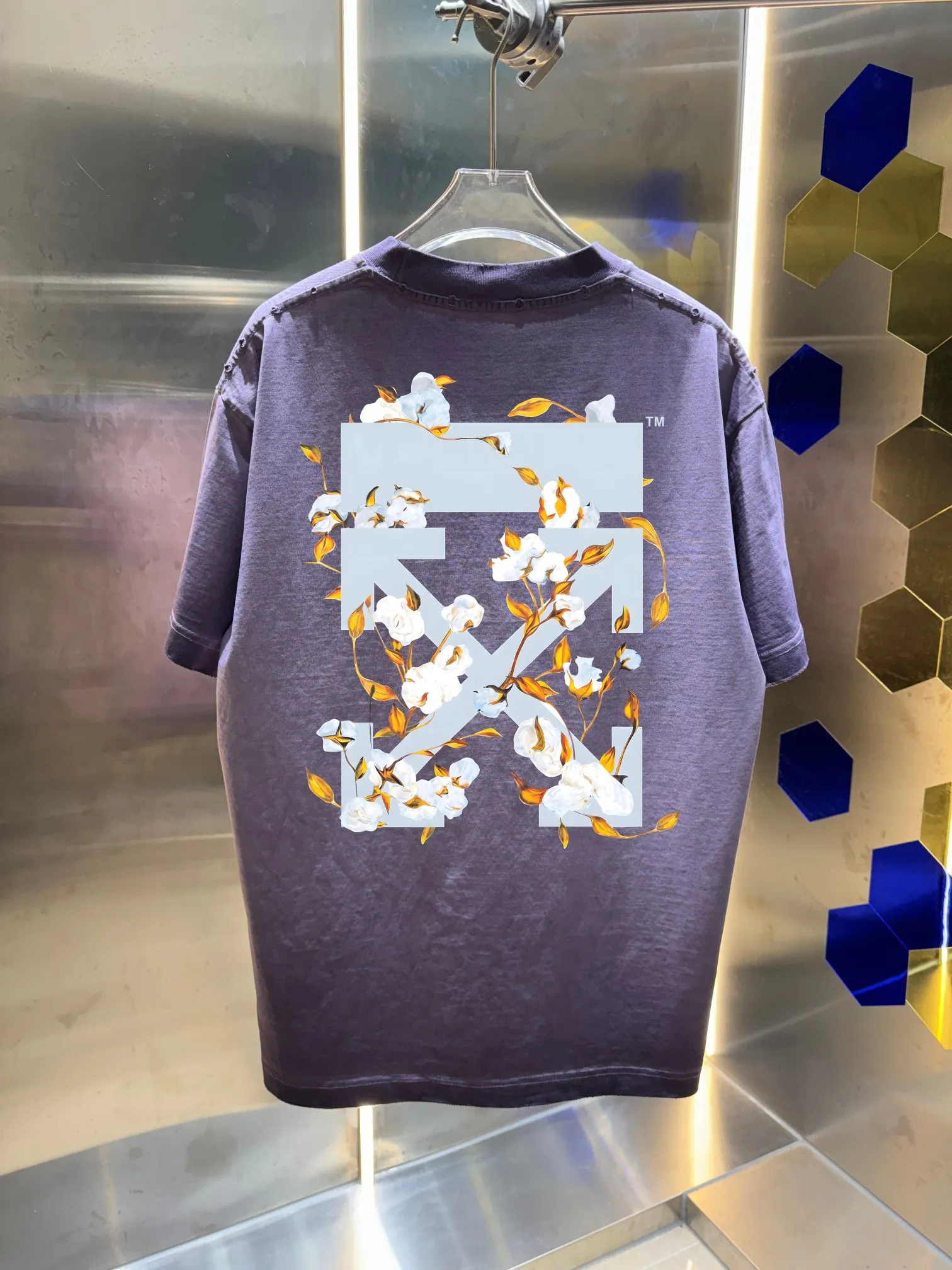 OFF-white/2026 Spring/Summer New Arrival Washed and worn 320g round neck short-sleeved tee, same style loose version for men and women, hang tag, collar label, wash mark, complete with three labels Color: wash black, wash white, wash gray, wash purple, wash green Size: S M L XL XXL