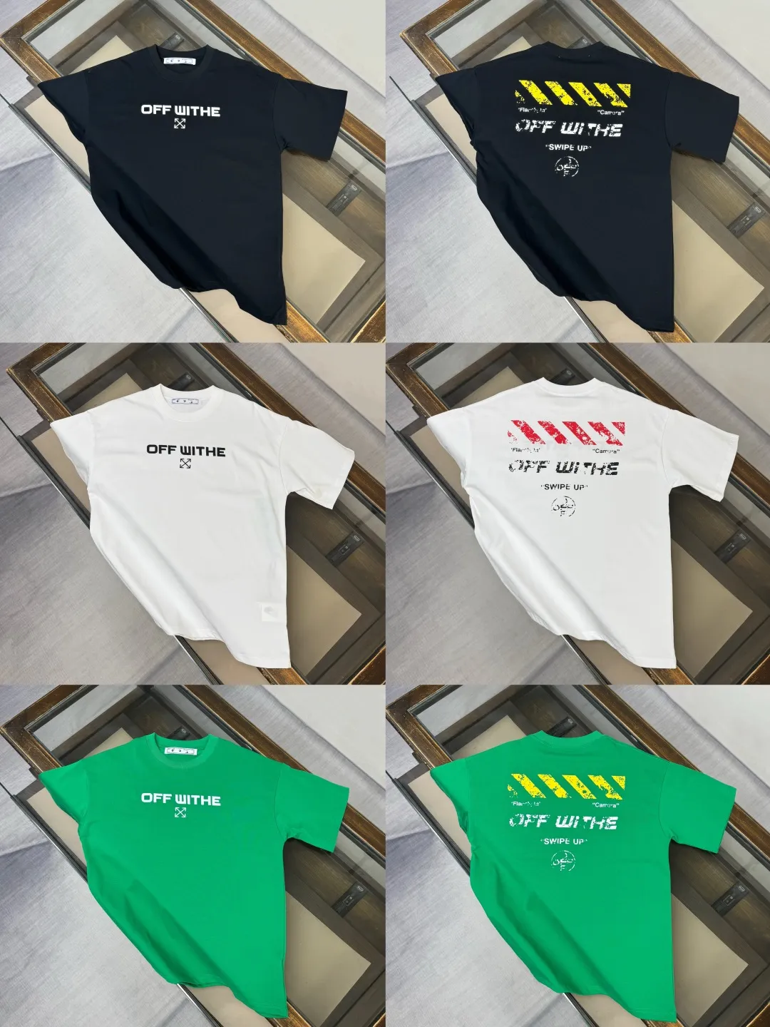 C🌟 OFF-WHITE 2026ss new spring and summer couple's round neck T-shirt🔥 Luxurious brand letter LOGO mark👍🏼 You can feel the youthfulness and fashion brought by this design on your upper body! The overall style is fashionable and trendy. The fabrics are made of top-quality fabrics supplied by customers. They are soft, skin-friendly, breathable, and have good stiffness and drape. The upper body is in fashionable and trendy colors. It is a must-have item for summer! Color: Black White Green Size: XS-S-M-L (loose fit, please state your height and weight when placing an order)