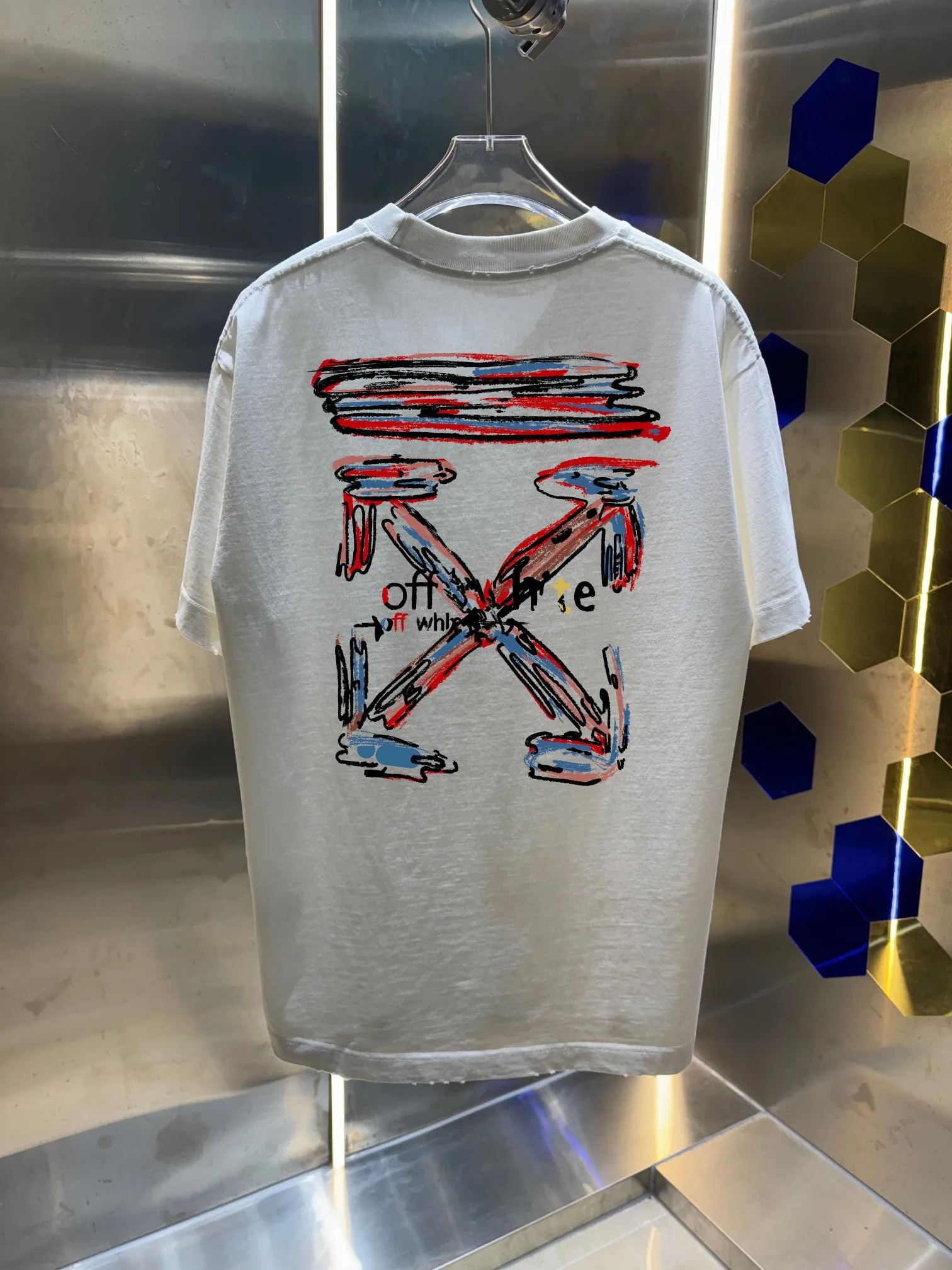OFF-white/2026 Spring/Summer New Arrival Washed and worn 320g round neck short-sleeved tee, same style loose version for men and women, hangtag, collar label, wash mark, complete with three labels Color: Washed black, Washed white, Washed gray, Washed brown, Washed green Size: S M L XL XXL