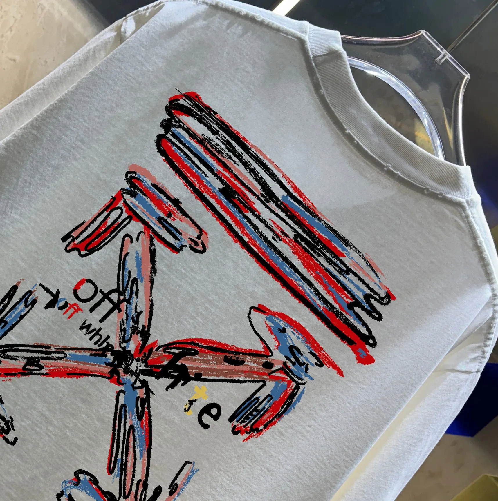 OFF-white/2026 Spring/Summer New Arrival Washed and worn 320g round neck short-sleeved tee, same style loose version for men and women, hangtag, collar label, wash mark, complete with three labels Color: Washed black, Washed white, Washed gray, Washed brown, Washed green Size: S M L XL XXL