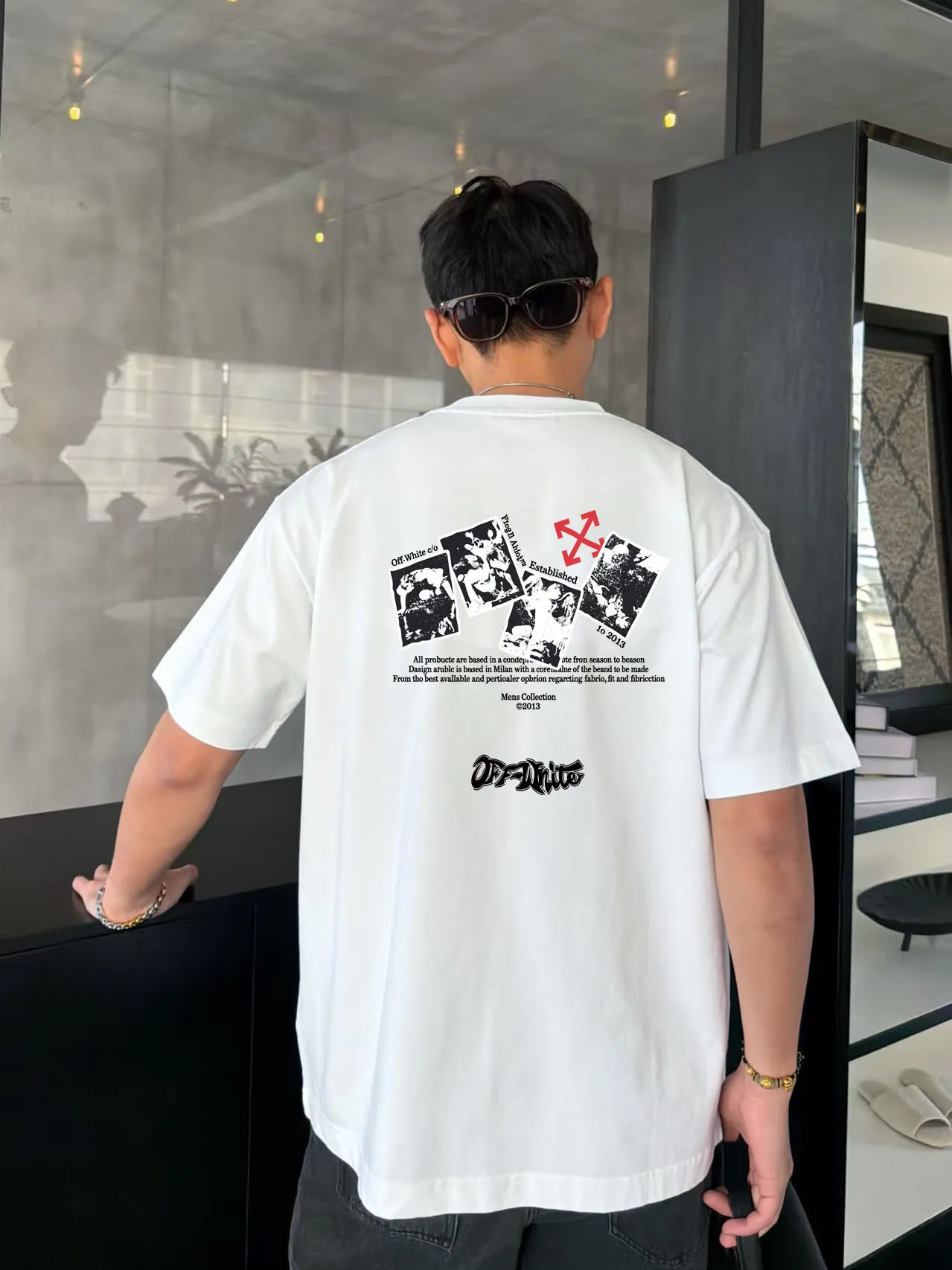 85💰 (Strictly control Quality) Style: off-white short-sleeved T-shirt Fabric: 300g double yarn 100% cotton Rib: 320g Sorona 1*1 trendy brand Process: Printing Color: White Pink Gray Blue Cool Blue Black Size: M-4XL No gender distinction Men and women Same Style