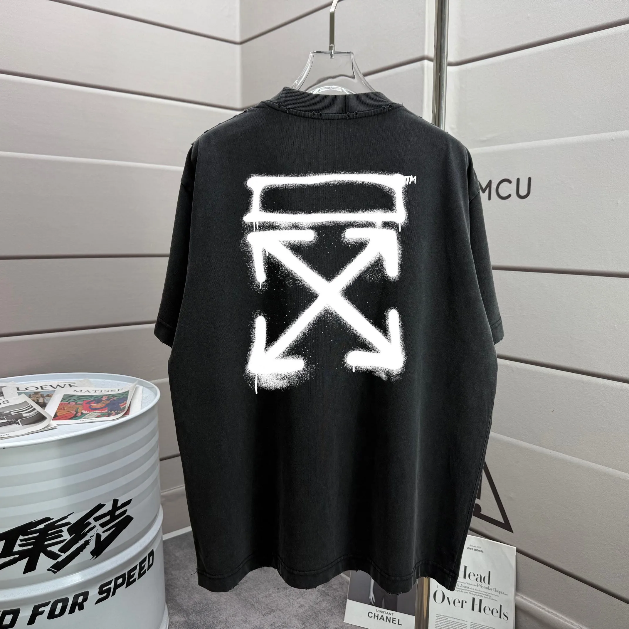 # OFF 2026 Spring and Summer New Arrival Washed and worn 320g round neck short-sleeved tee for men and women Same Style loose version Color: Washed black Washed white Washed gray Brown Size: S M L XL XXL Size: S (90-130 pounds) M (120-150 pounds) L (140-165 pounds) (180-210 pounds)