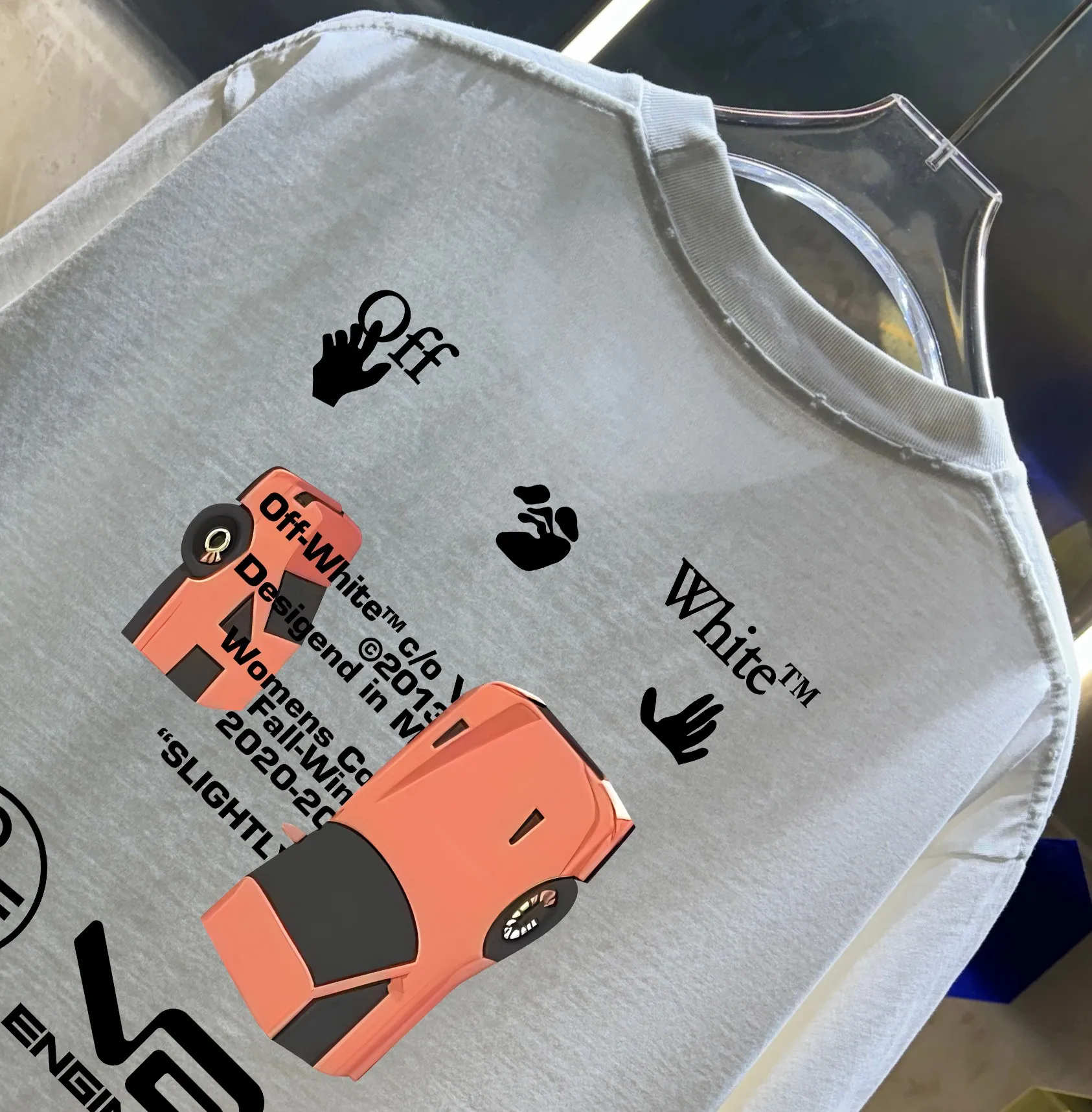 OFF-white/2026 Spring/Summer New Arrival Washed and worn 320g round neck short-sleeved tee, same style loose version for men and women, hangtag, collar label, wash mark, complete with three labels Color: Washed black, Washed white, Washed gray, Brown Size: S M L XL XXL