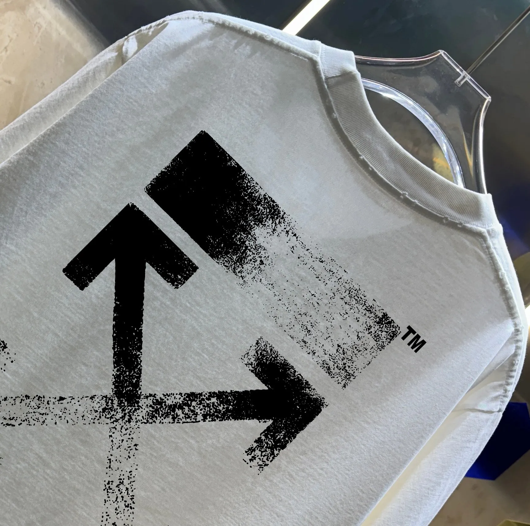 OFF-white/2026 Spring/Summer New Arrival Washed and worn 320g round neck short-sleeved tee, same style loose version for men and women, hangtag, collar label, wash mark, complete with three labels Color: Washed black, Washed white, Washed gray, Brown Size: S M L XL XXL