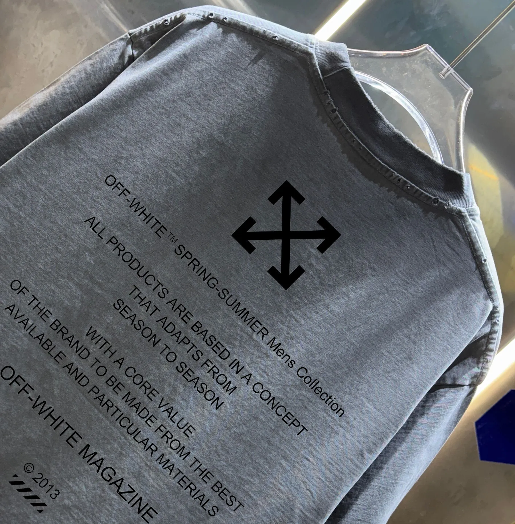 OFF-white/2026 Spring/Summer New Arrival Washed and worn 320g round neck short-sleeved tee, same style loose version for men and women, hangtag, collar label, wash mark, three labels complete Color: Washed black, Washed white, Washed gray, Washed brown, Washed red Size: S M L XL XXL