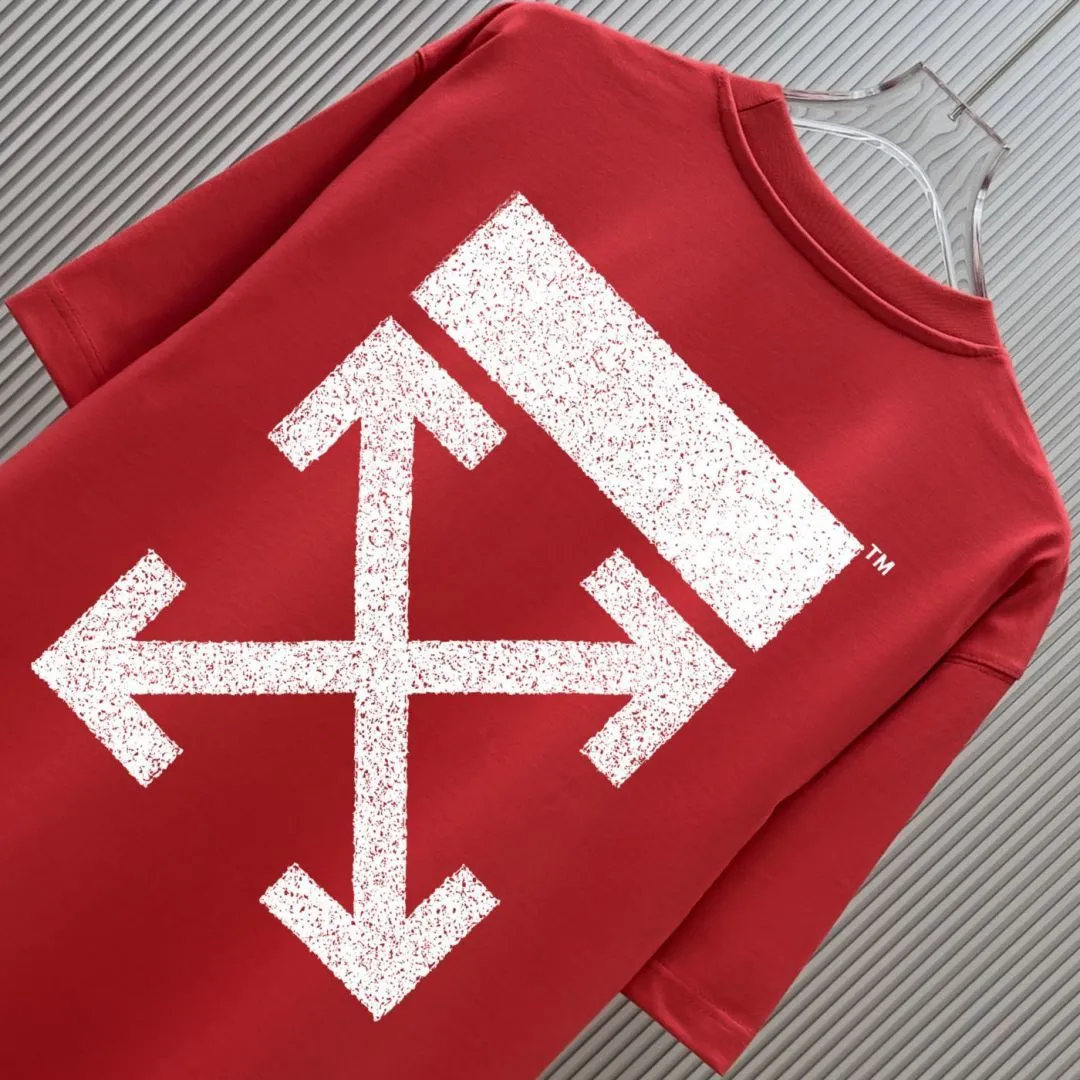 85💰 (Strictly control Quality) Style: off-white short-sleeved T-shirt Fabric: 300g double yarn 100% cotton Rib: 320g Sorona 1*1 trendy brand Process: Printing Color: White Pink Red Blue Gray Black Size: M-4XL No gender distinction Men and women Same Style
