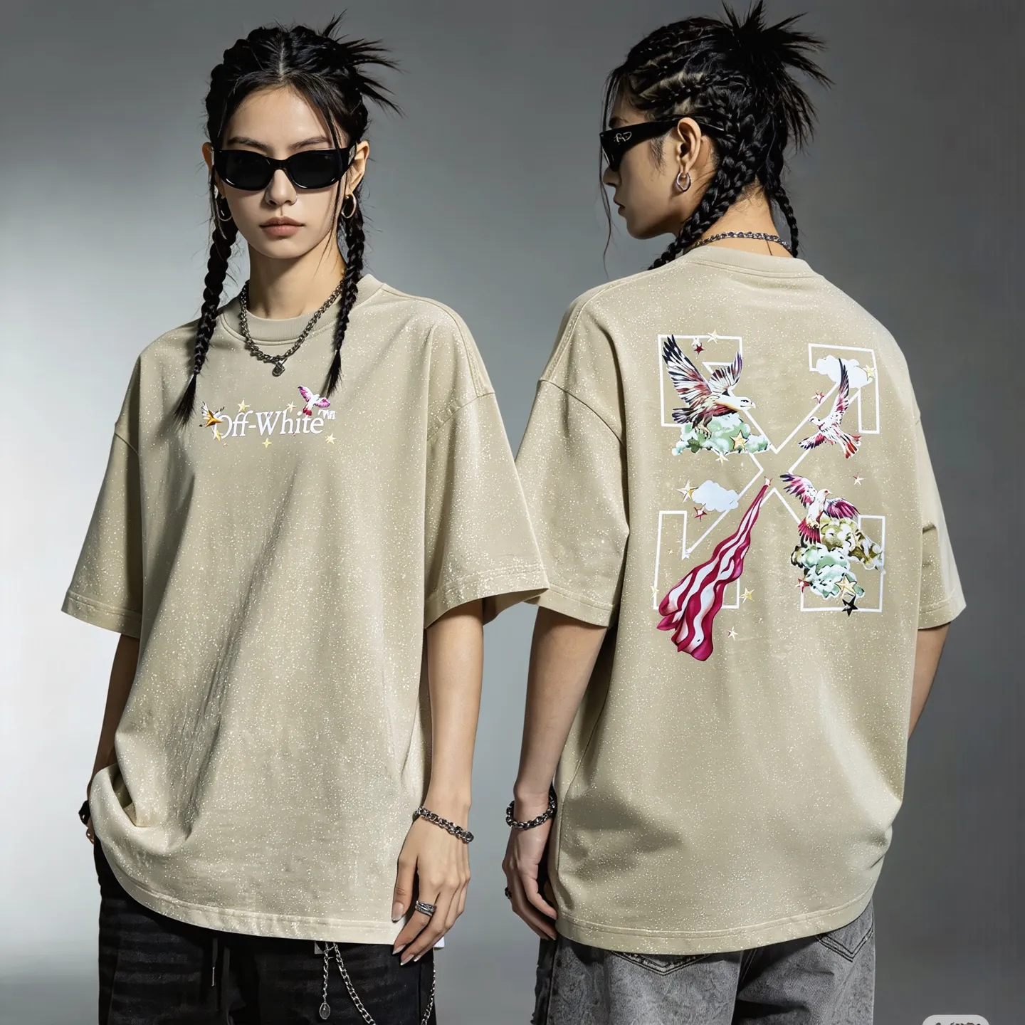 "𝙉𝙚𝙬⚜️off" 2026 Spring and Summer New Arrival short-sleeved T-shirt, 32 counts of 275g double yarn cotton, old washed and fried snowflake print Color: Orange Black Taro Purple Apricot Sizes: S M L XL XXL