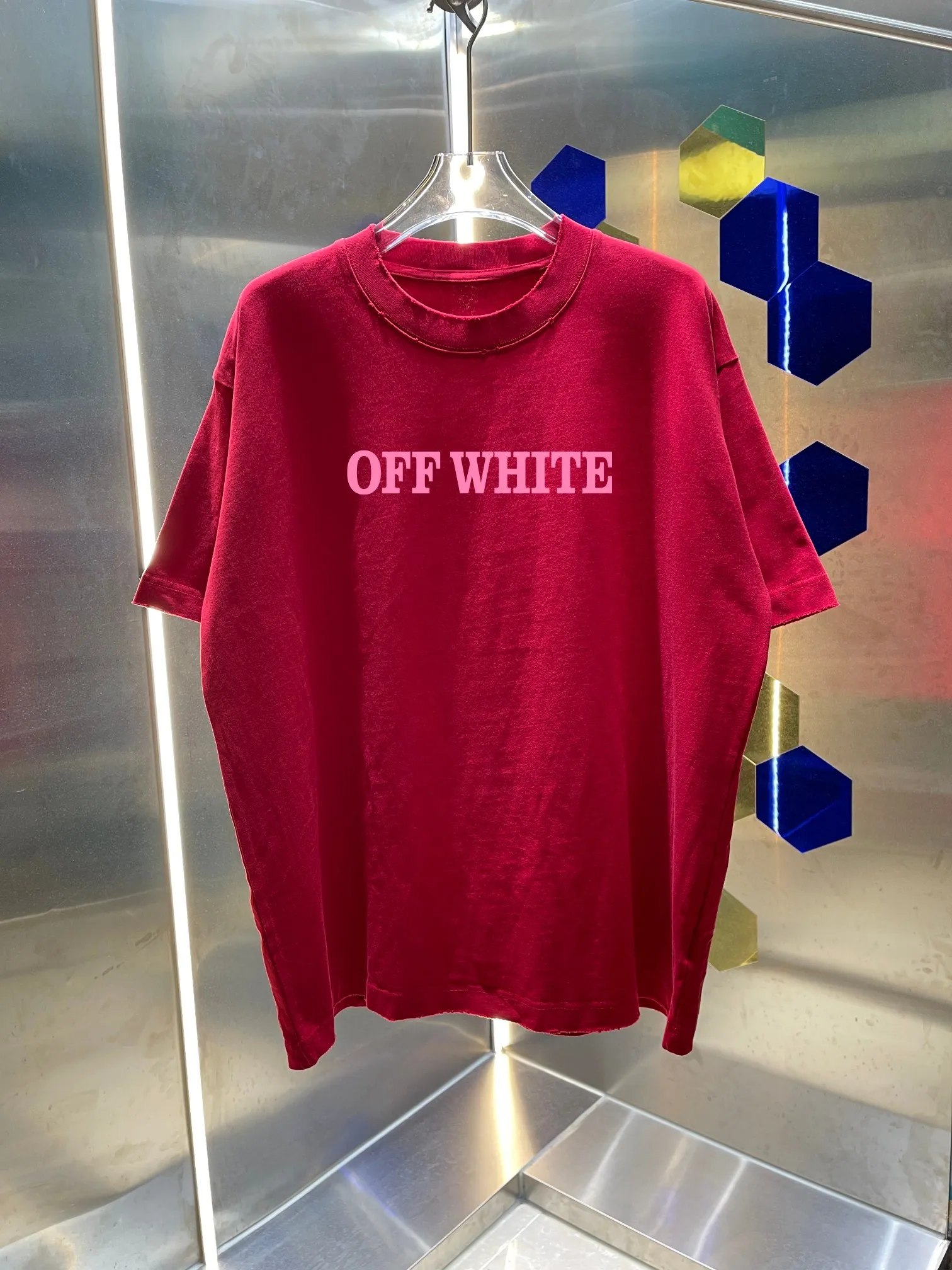 OFF-white/2026 Spring/Summer New Arrival Washed and worn 320g round neck short-sleeved tee, same style loose version for men and women, hang tag, collar label, wash mark, three labels complete Color: wash black, wash white, wash gray, wash green, wash red Size: S M L XL XXL