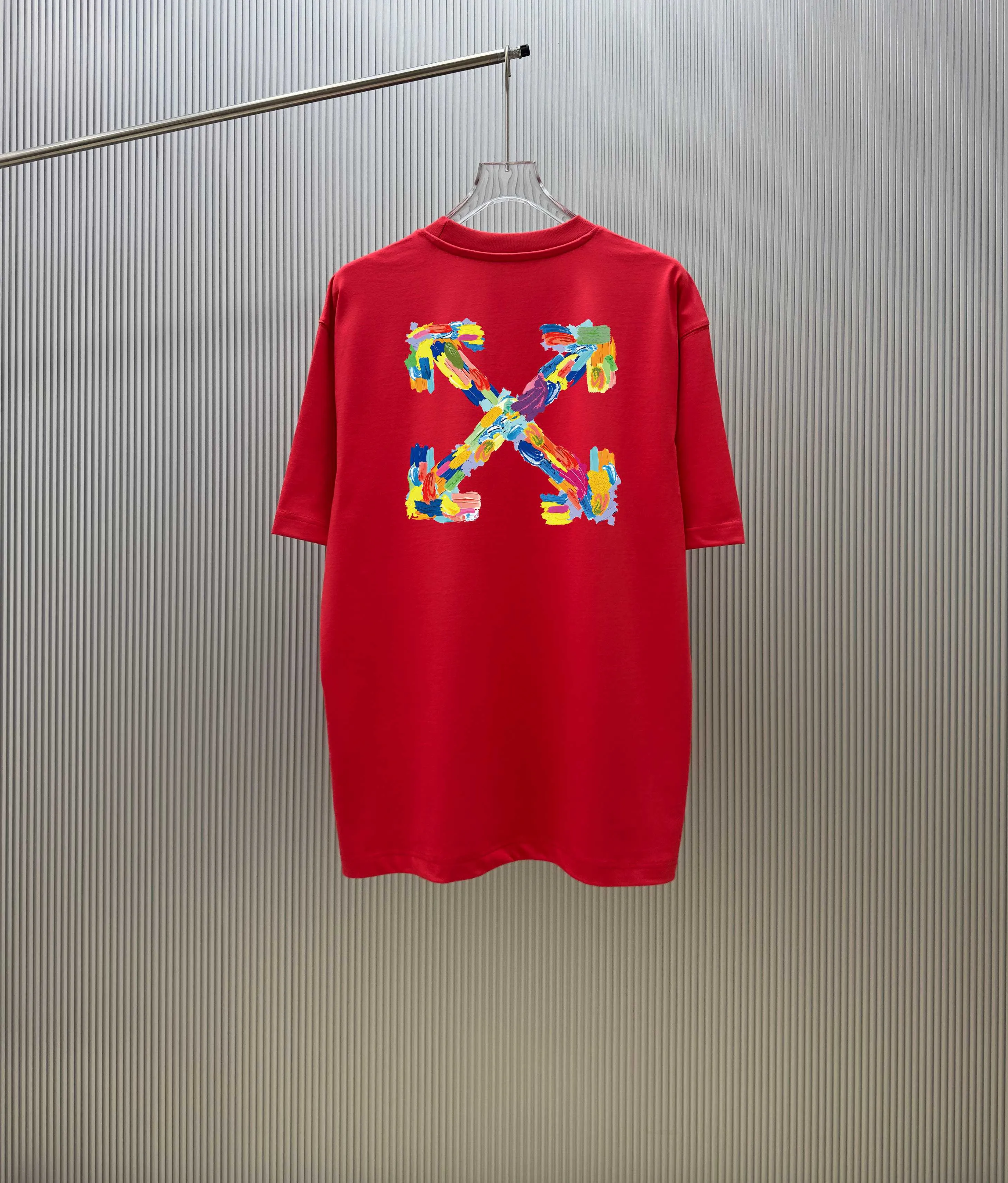 85💰 (Strictly control Quality) Style: off-white short-sleeved T-shirt Fabric: 300g double yarn 100% cotton Rib: 320g Sorona 1*1 trendy brand Process: Printing Color: White Red Night Blue Cool Blue Floral Gray Black Size: M-4XL No gender distinction Men and women Same Style