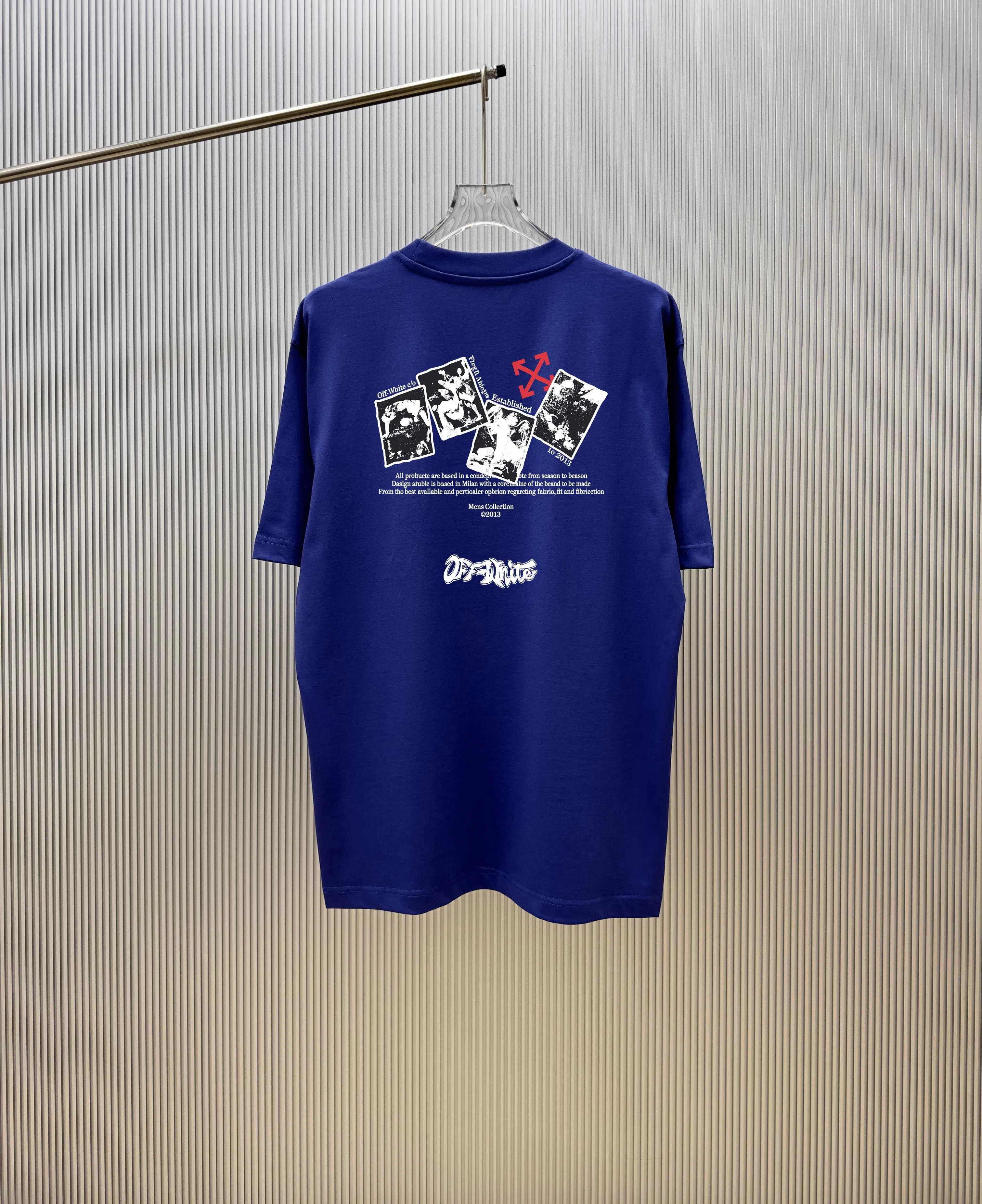 85💰 (Strictly control Quality) Style: off-white short-sleeved T-shirt Fabric: 300g double yarn 100% cotton Rib: 320g Sorona 1*1 trendy brand Process: Printing Color: White Pink Gray Blue Cool Blue Black Size: M-4XL No gender distinction Men and women Same Style