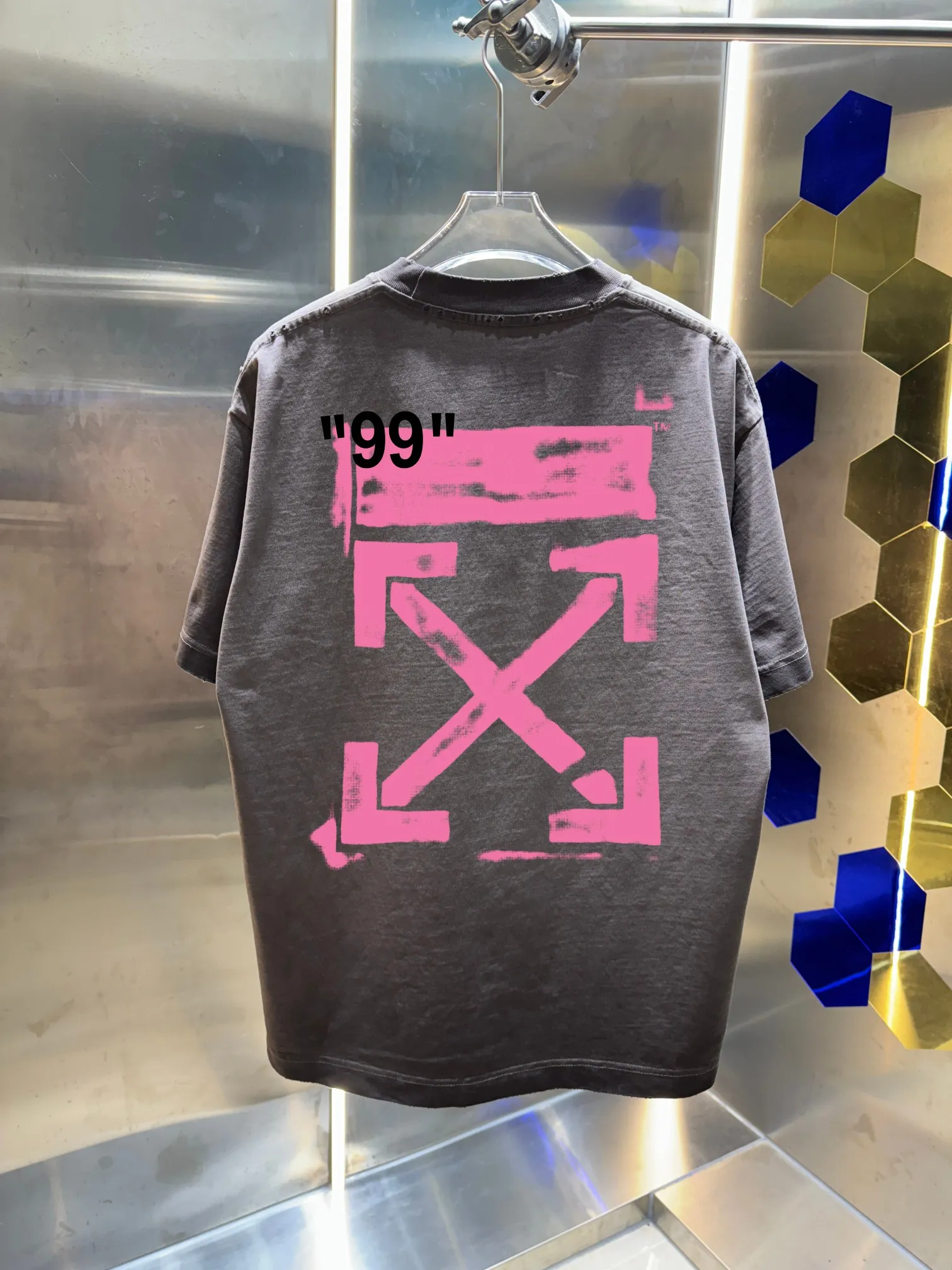 OFF-white/2026 Spring/Summer New Arrival Washed and worn 320g round neck short-sleeved tee, same style loose version for men and women, hangtag, collar label, wash mark, three labels complete Color: Washed black, Washed white, Washed gray, Washed brown, Washed red Size: S M L XL XXL